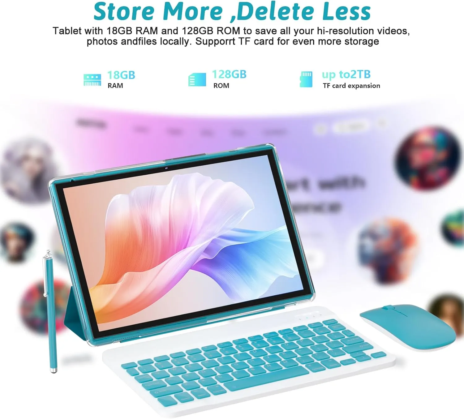 Android 15 Tablet 10 inch Tablet 2 IN 1Tablets with Keyboard Mouse Case Stylus 18GB RAM 128GB ROM 2TB Expand, 1280x800 10.1" IPS HD Touchscreen 6000mAh Battery Bluetooth Dual Camera GMS 5G-WiFi Wifi6