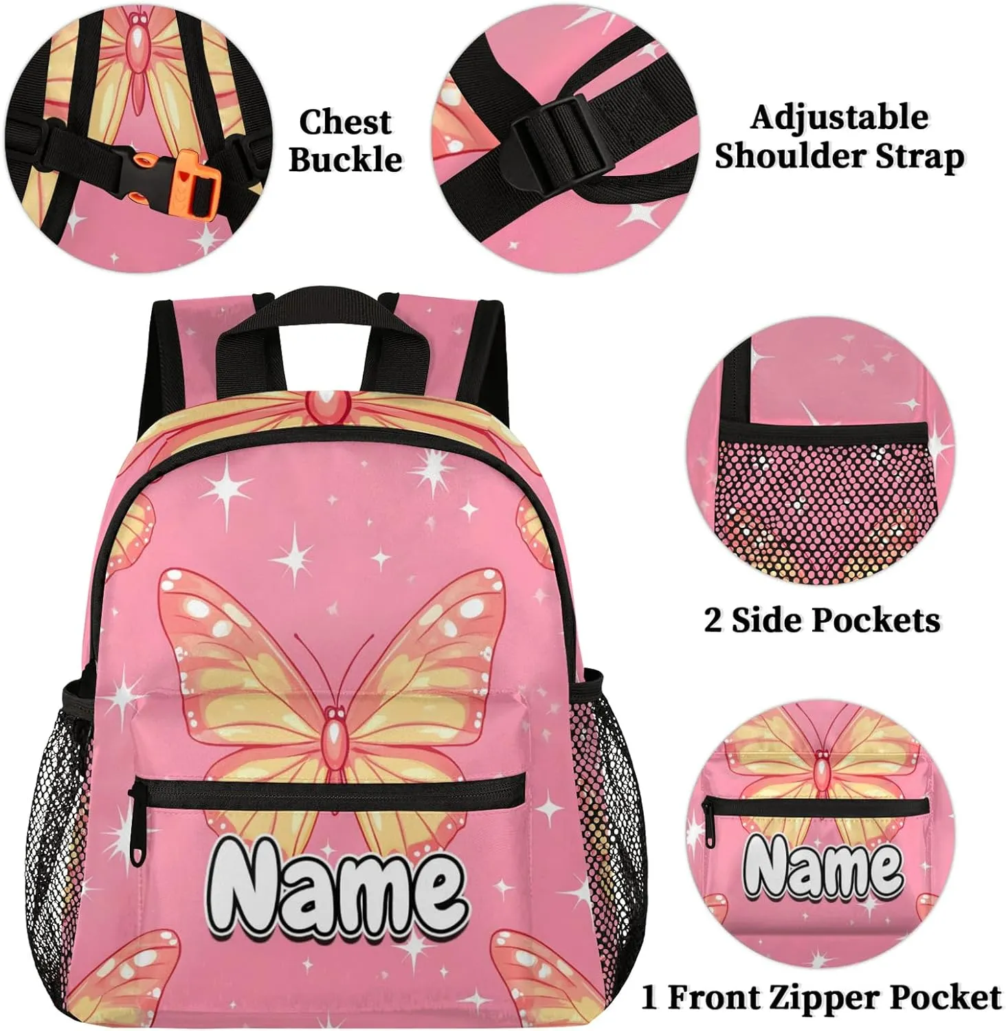 Animal Butterfly Personalized Backpack Bag with Name Lightweight Custom Shoulder Bags Waterproof Casual Backpacks Travel Laptop Bag for Work Picnic 12in