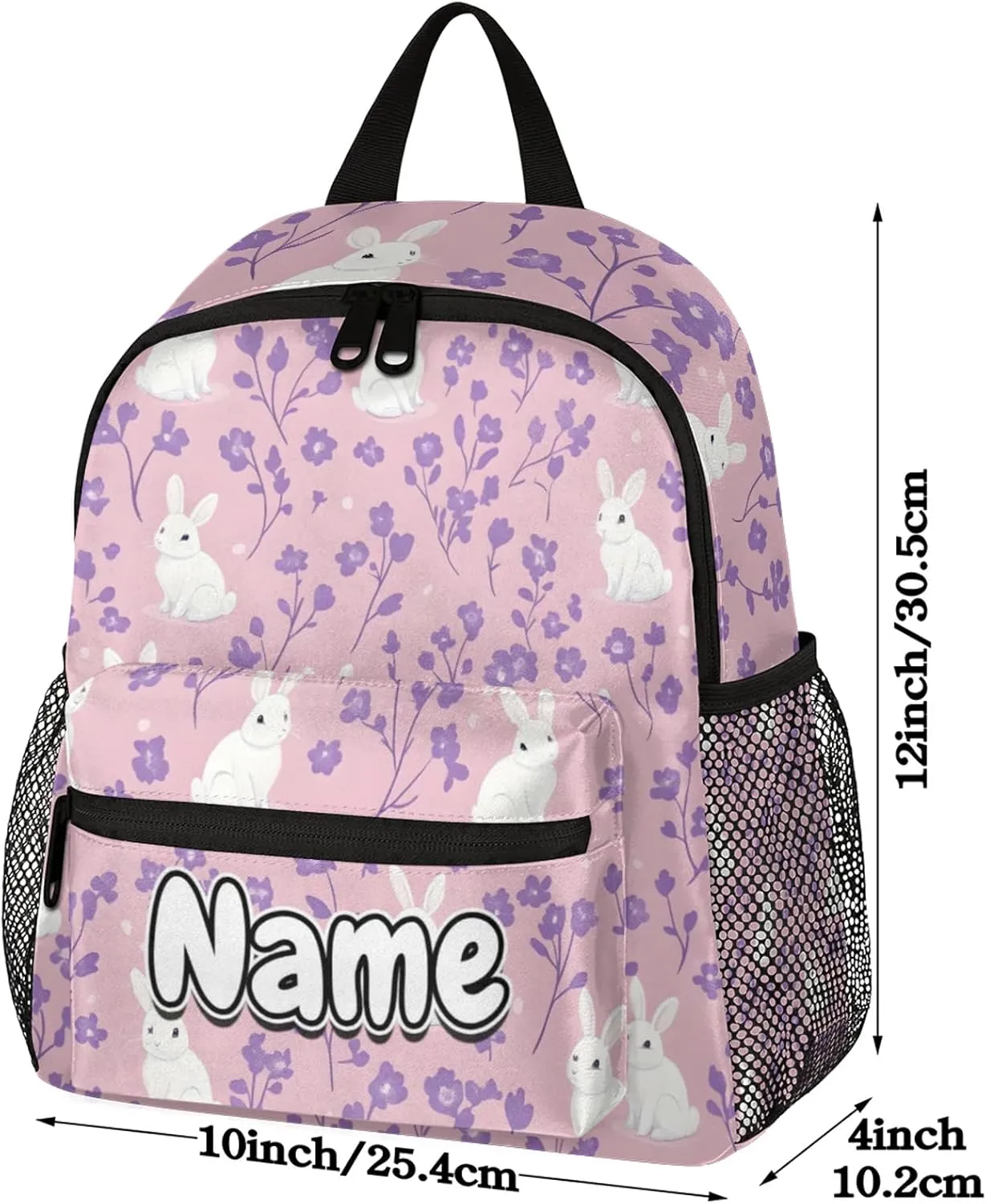 Animal Rabbits Personalized Backpack Bag with Name Lightweight Custom Shoulder Bags Waterproof Casual Backpacks Travel Laptop Bag for Work Picnic 12in