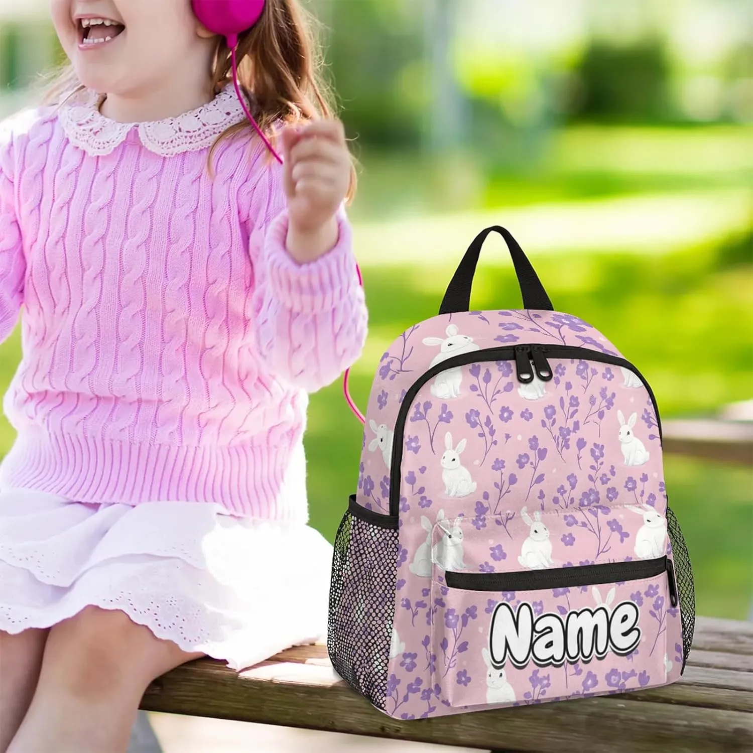 Animal Rabbits Personalized Backpack Bag with Name Lightweight Custom Shoulder Bags Waterproof Casual Backpacks Travel Laptop Bag for Work Picnic 12in