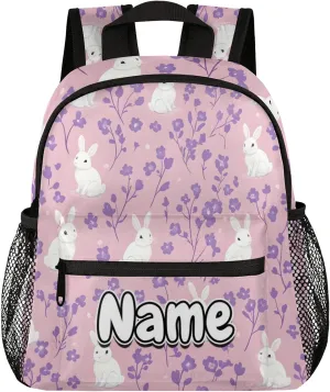Animal Rabbits Personalized Backpack Bag with Name Lightweight Custom Shoulder Bags Waterproof Casual Backpacks Travel Laptop Bag for Work Picnic 12in