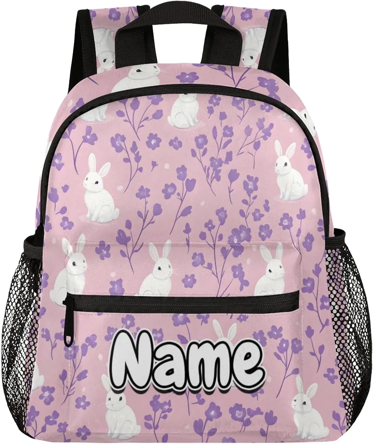 Animal Rabbits Personalized Backpack Bag with Name Lightweight Custom Shoulder Bags Waterproof Casual Backpacks Travel Laptop Bag for Work Picnic 12in