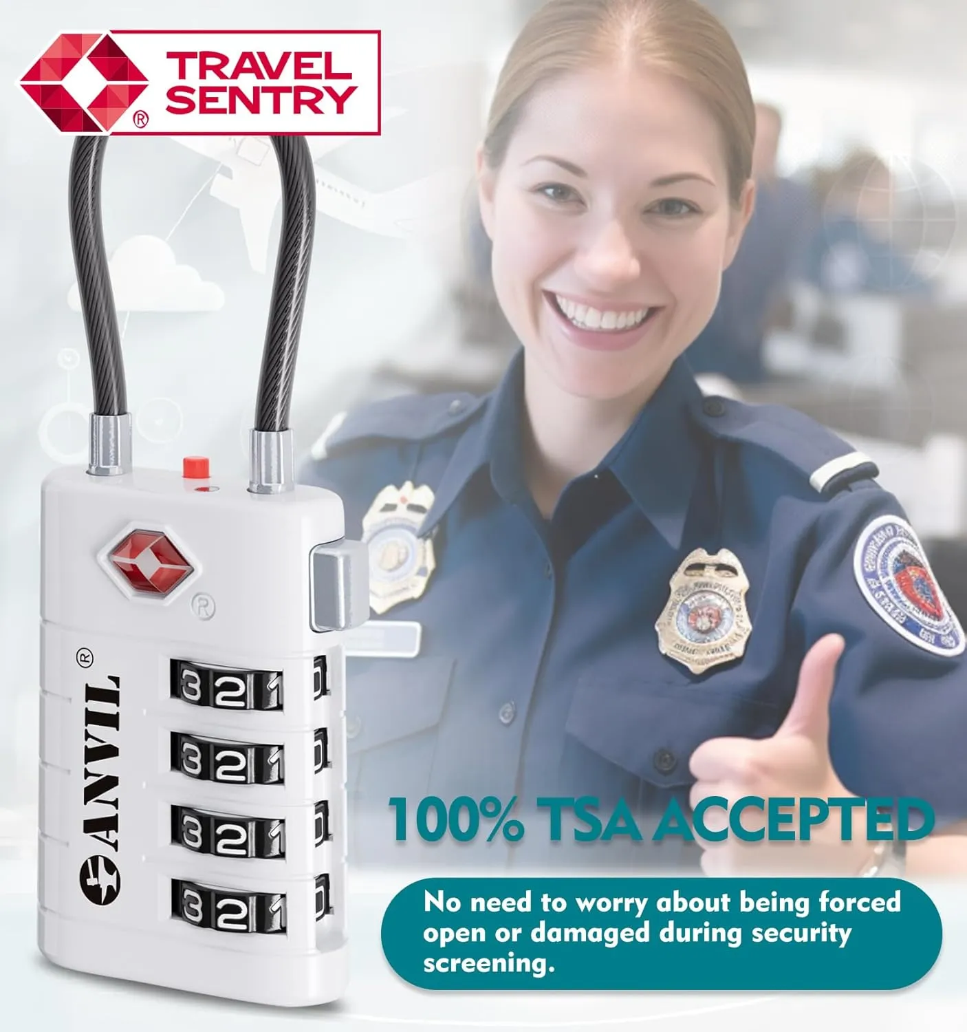 ANVIL 4 Digit Luggage Locks, TSA Locks for Luggage, Advanced TSA008 core, Alert Indicator for Your Travel Lock, Suitcase Lock.(4, White)