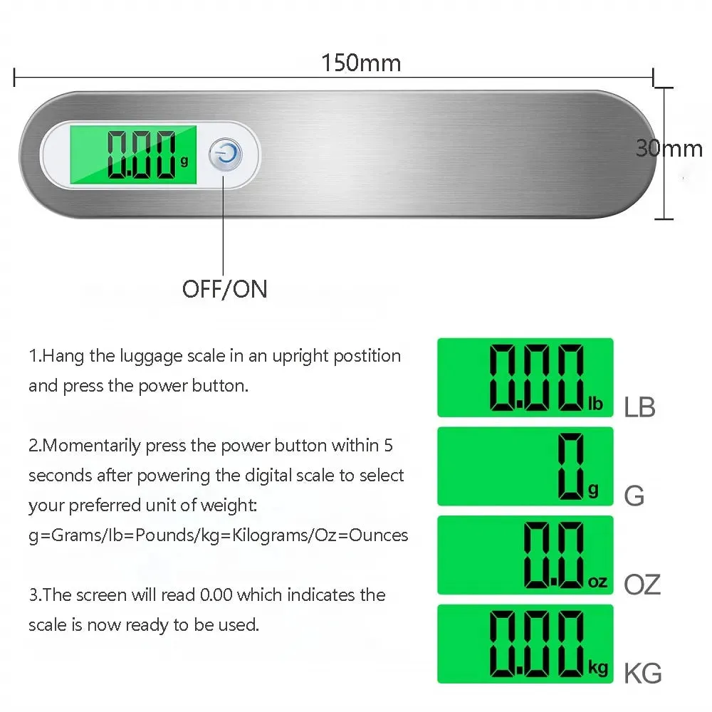 ANYGLEAM Silver Red Button Travel Luggage Weighing Scale Red Button 50Kg Accurate Measure Electronic Portable Digital Display