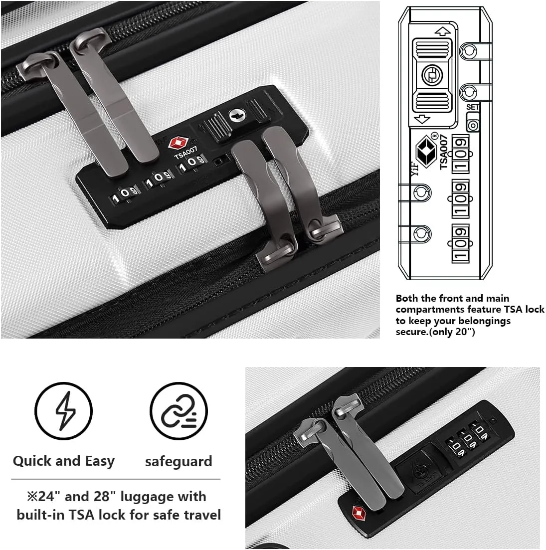 AnyZip Luggage Set Carry On Luggage Expandable (only 28") Suitcase with Compartment (only 20") PC ABS Spinner 20in 24in 28in Carry on Suitcase