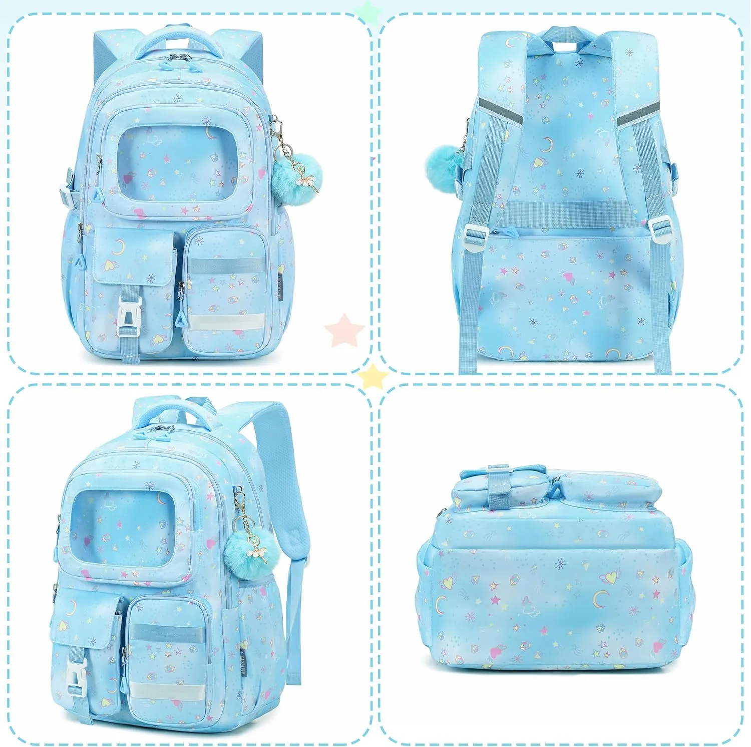 AO ALI VICTORY Backpack for Girls with Lunch Bag Pencil Case Kids School Bags for Kindergarten Elementary Middle Primary Schoolbag Cute 16 inch Laptop Bookbag Students 3 PCS Cute Bookbag, Blue Set