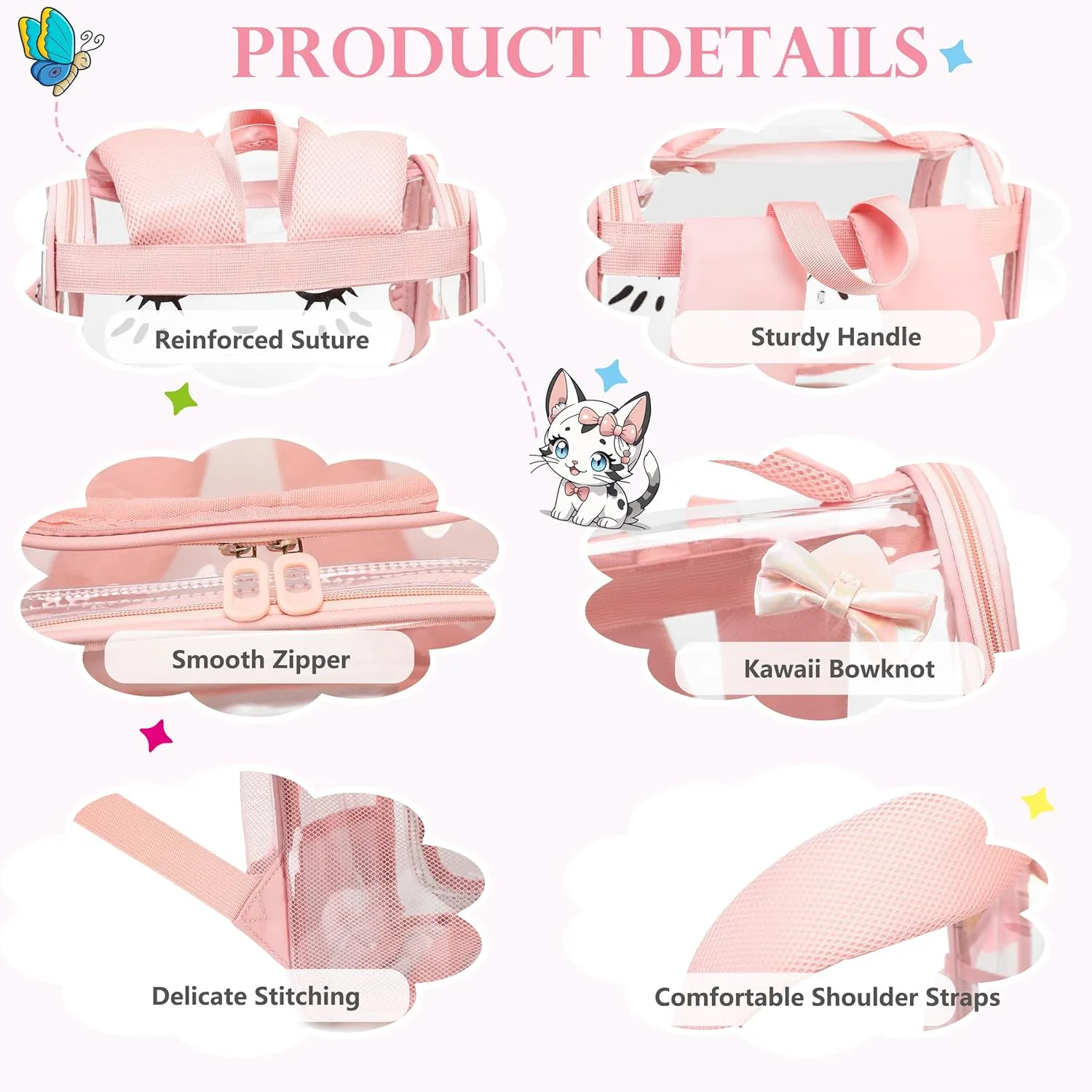 AO ALI VICTORY Girls Backpacks with Tote Bag Heavy Duty PVC Transparent Cute Backpack for Kids Toddler Girls Preschool Bookbags Elementary School Bags See Through Casual Travel Daypack, Pink Set