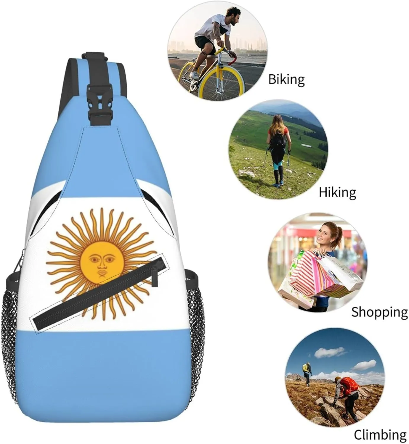 Argentina Flag Sling Bag for Men Women Adjustable Shoulder Sling Backpack Lightweight Chest Crossbody Bags for Travel Hiking Daypack Fanny Pack