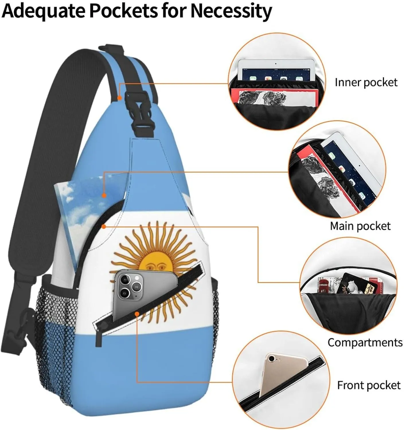 Argentina Flag Sling Bag for Men Women Adjustable Shoulder Sling Backpack Lightweight Chest Crossbody Bags for Travel Hiking Daypack Fanny Pack
