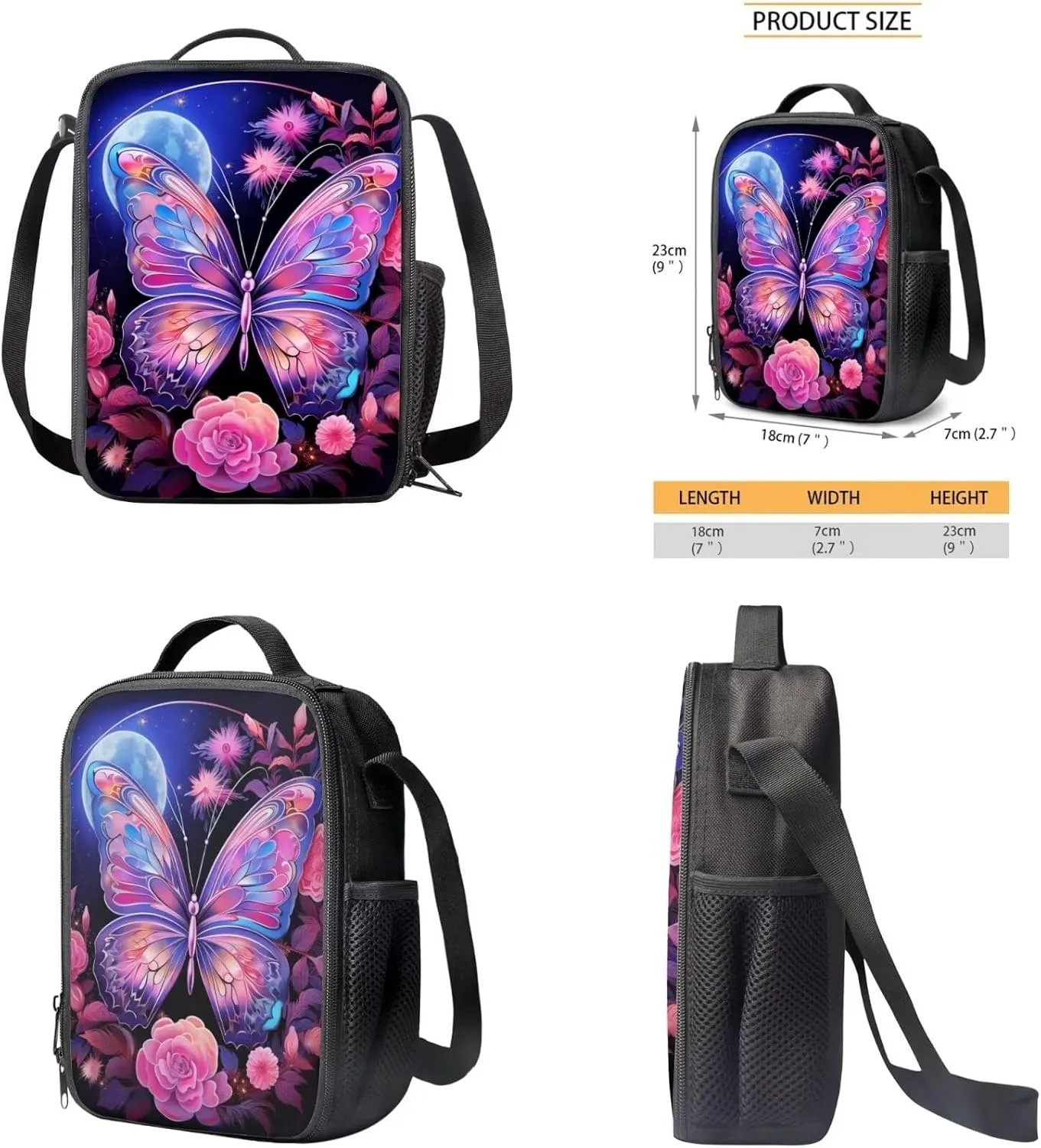 Art Butterfly Backpack for Boys, Girls Backpack with Lunch Box Set of 3 Large Bookbag for Middle School Boys Casual Daypack Fashion School Bookbags Sturdy School Bag with Side Pocket