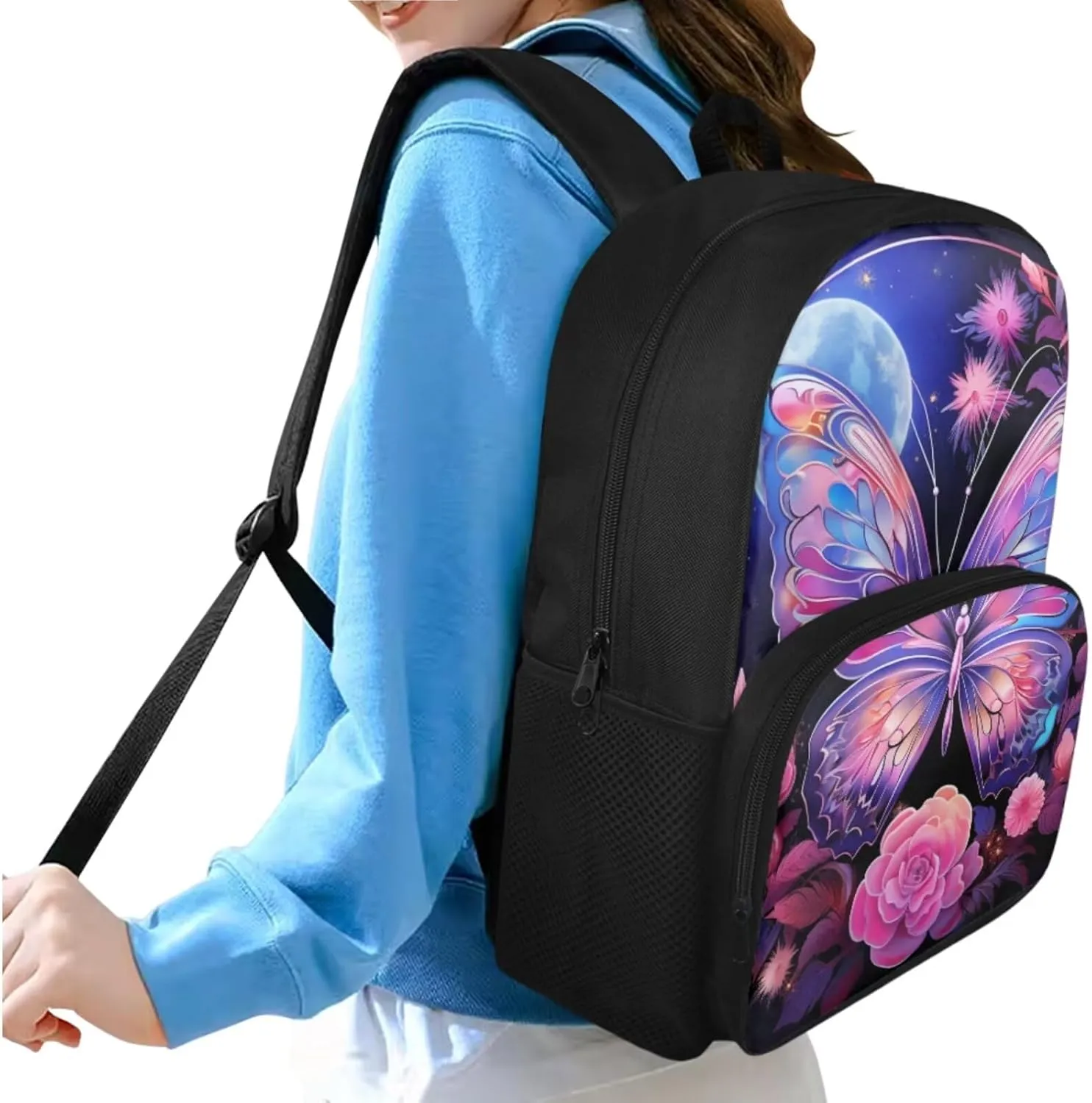Art Butterfly Backpack for Boys, Girls Backpack with Lunch Box Set of 3 Large Bookbag for Middle School Boys Casual Daypack Fashion School Bookbags Sturdy School Bag with Side Pocket