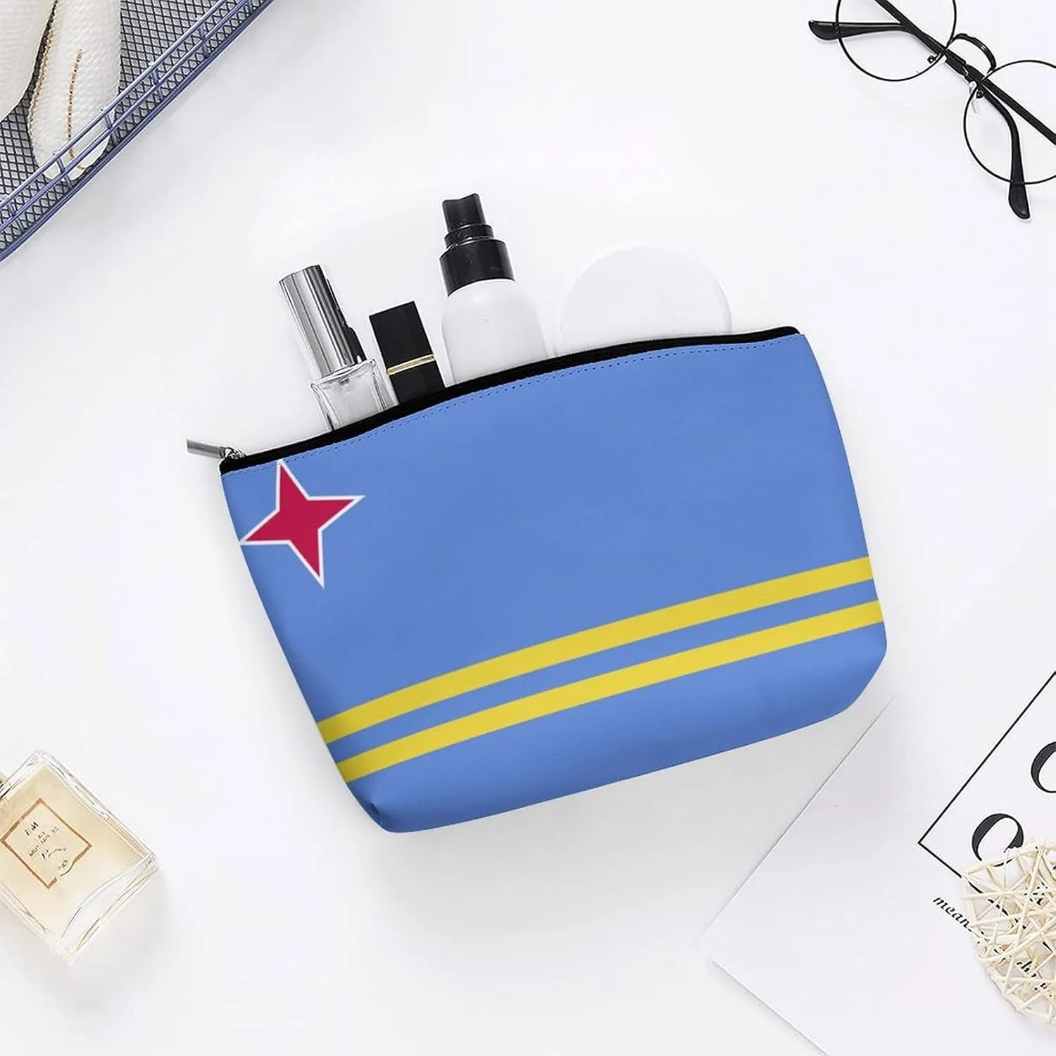 Aruba Flag Portable Makeup Pouch for Purse Waterproof Cosmetic Bag Travel Organizer for Girls