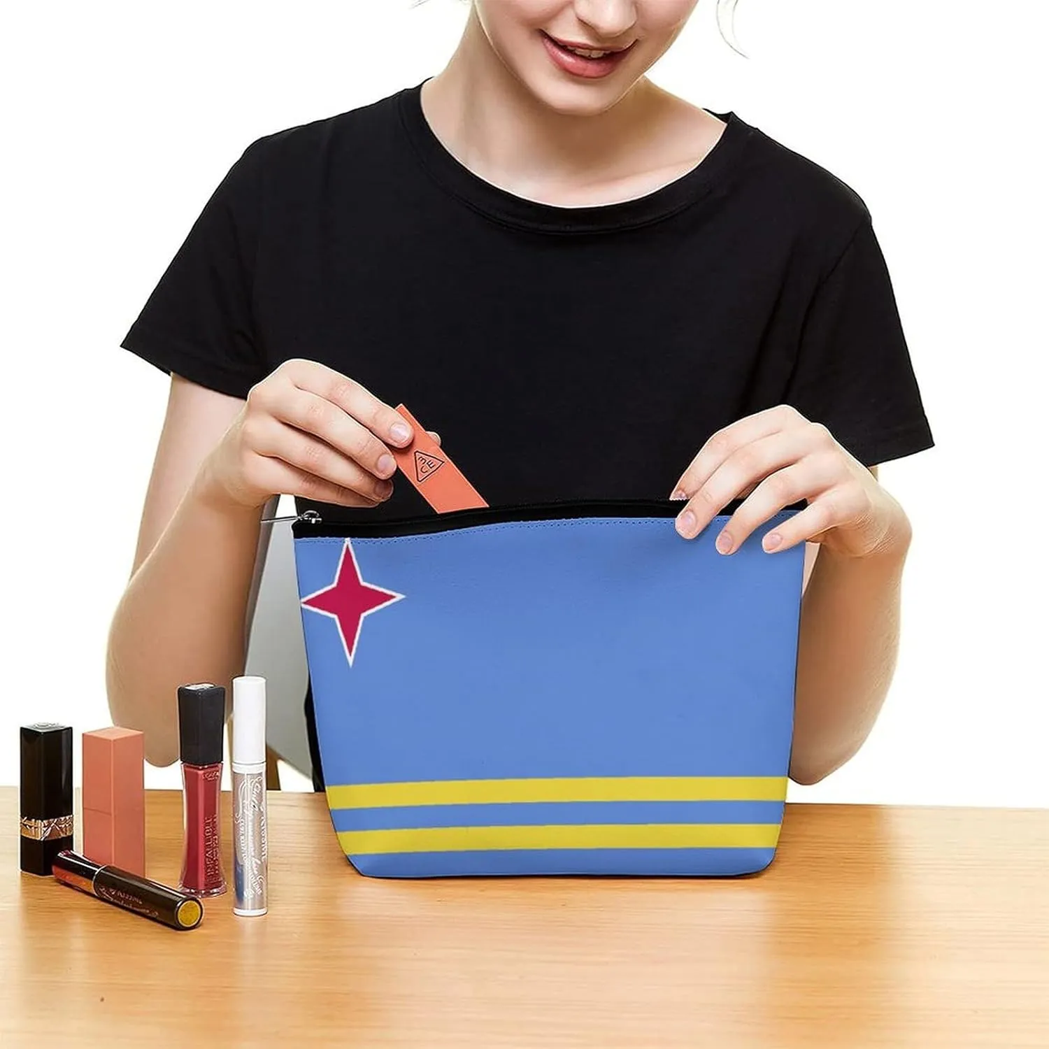 Aruba Flag Portable Makeup Pouch for Purse Waterproof Cosmetic Bag Travel Organizer for Girls