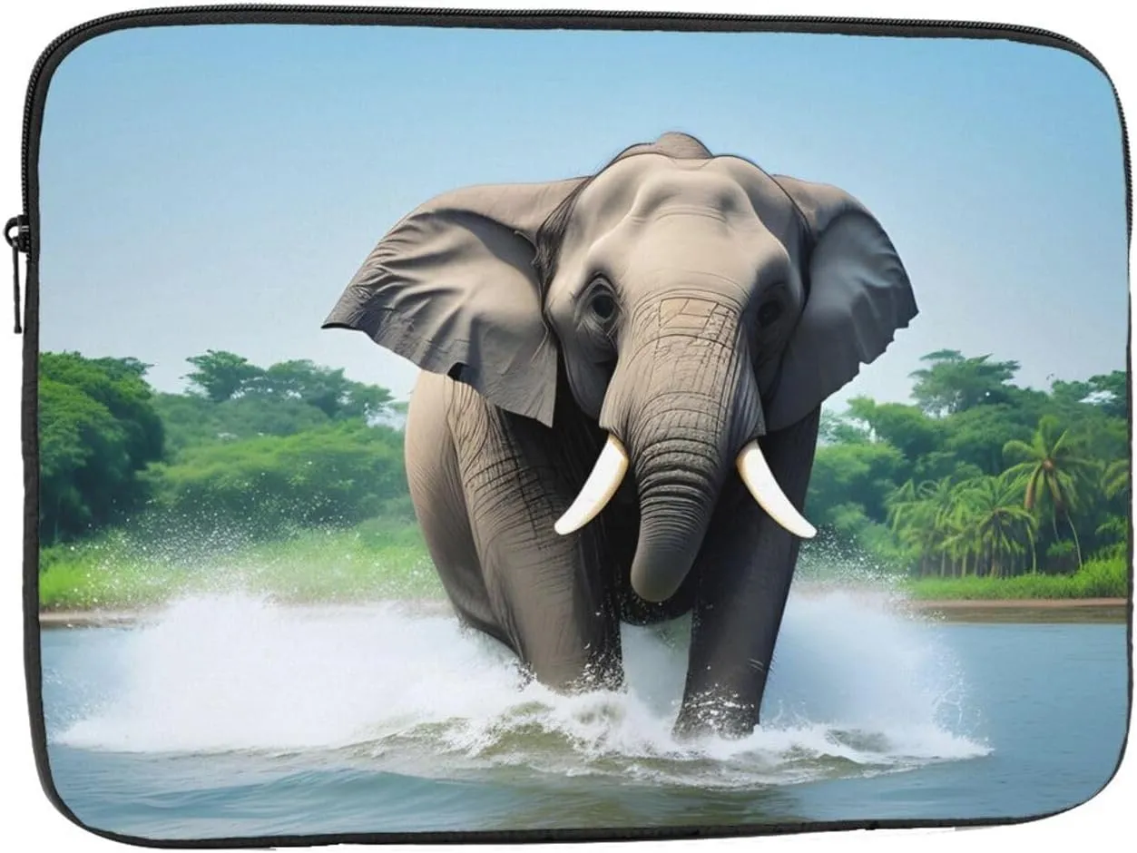 Asian Elephant in The Water Prints Shockproof Portable Laptop Sleeve Bag 15 inch - Protective Case for Men and Women's Business Travel, Office Daily Use