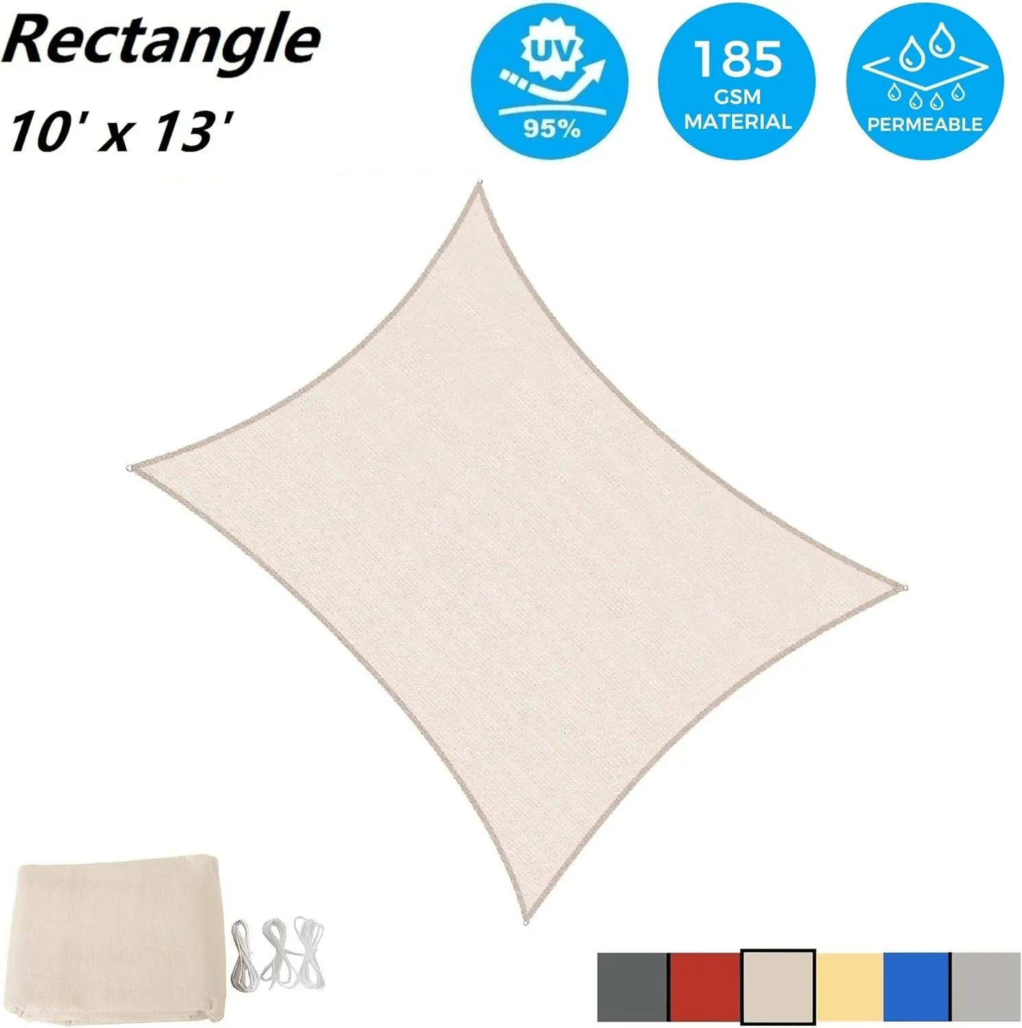 AsterOutdoor Sun Shade Sail Rectangle 10' x 13' UV Block Canopy for Patio Backyard Lawn Garden Outdoor Activities, Cream