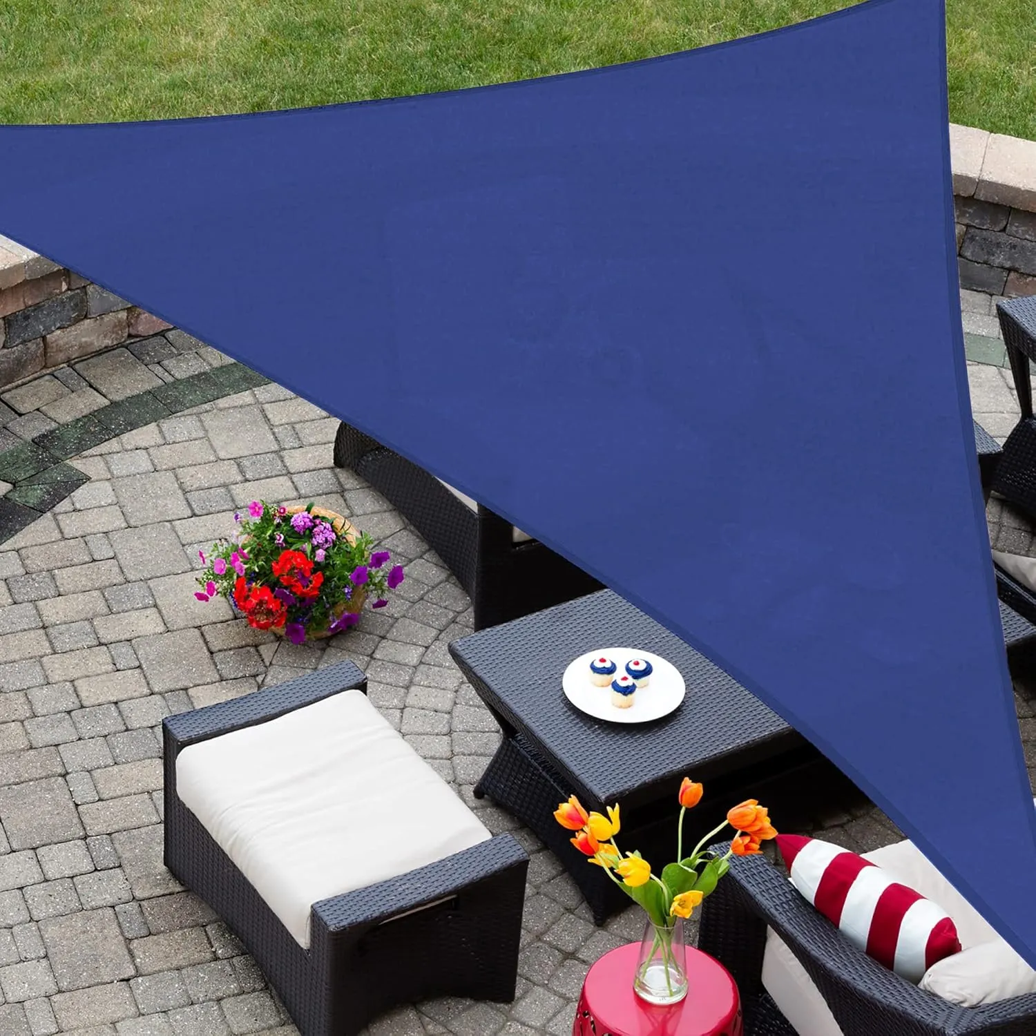 ASTEROUTDOOR Sun Shade Sail Triangle 16' x 16' x 22.64' UV Block Canopy for Patio Backyard Lawn Garden Outdoor Activities, Blue