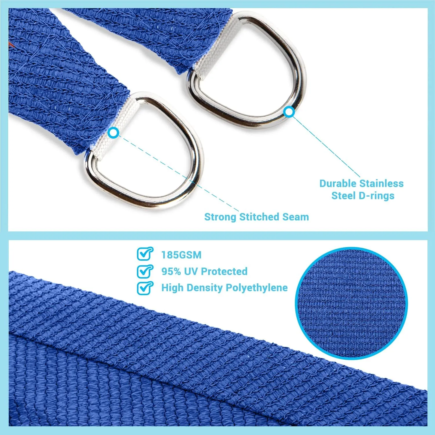 ASTEROUTDOOR Sun Shade Sail Triangle 16' x 16' x 22.64' UV Block Canopy for Patio Backyard Lawn Garden Outdoor Activities, Blue