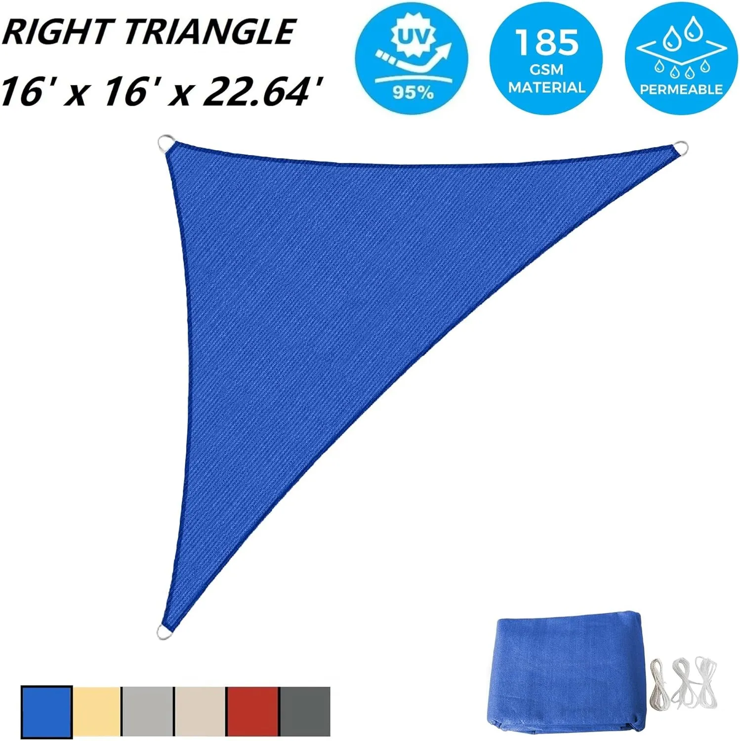 ASTEROUTDOOR Sun Shade Sail Triangle 16' x 16' x 22.64' UV Block Canopy for Patio Backyard Lawn Garden Outdoor Activities, Blue