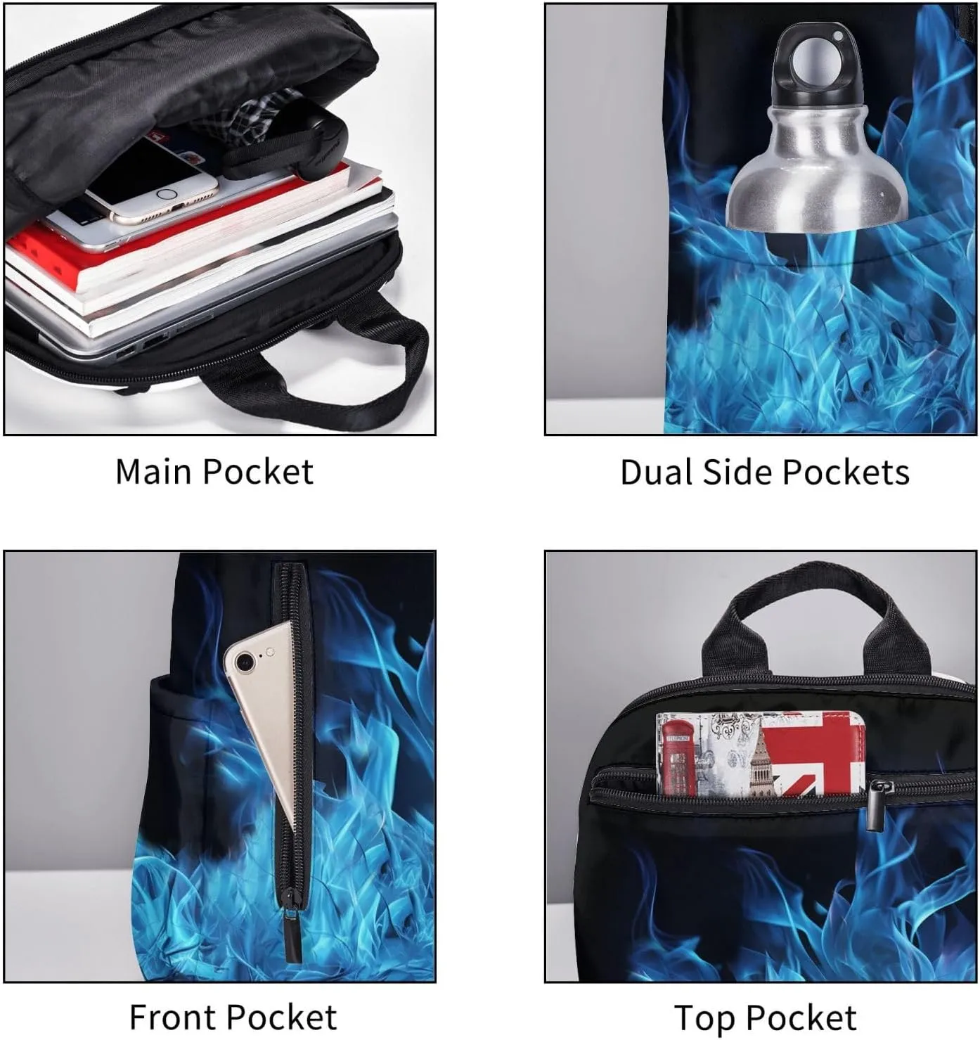 Backpack Blue Flame Travel Casual Laptop Backpack Adjustable Hiking Daypack for Men Women
