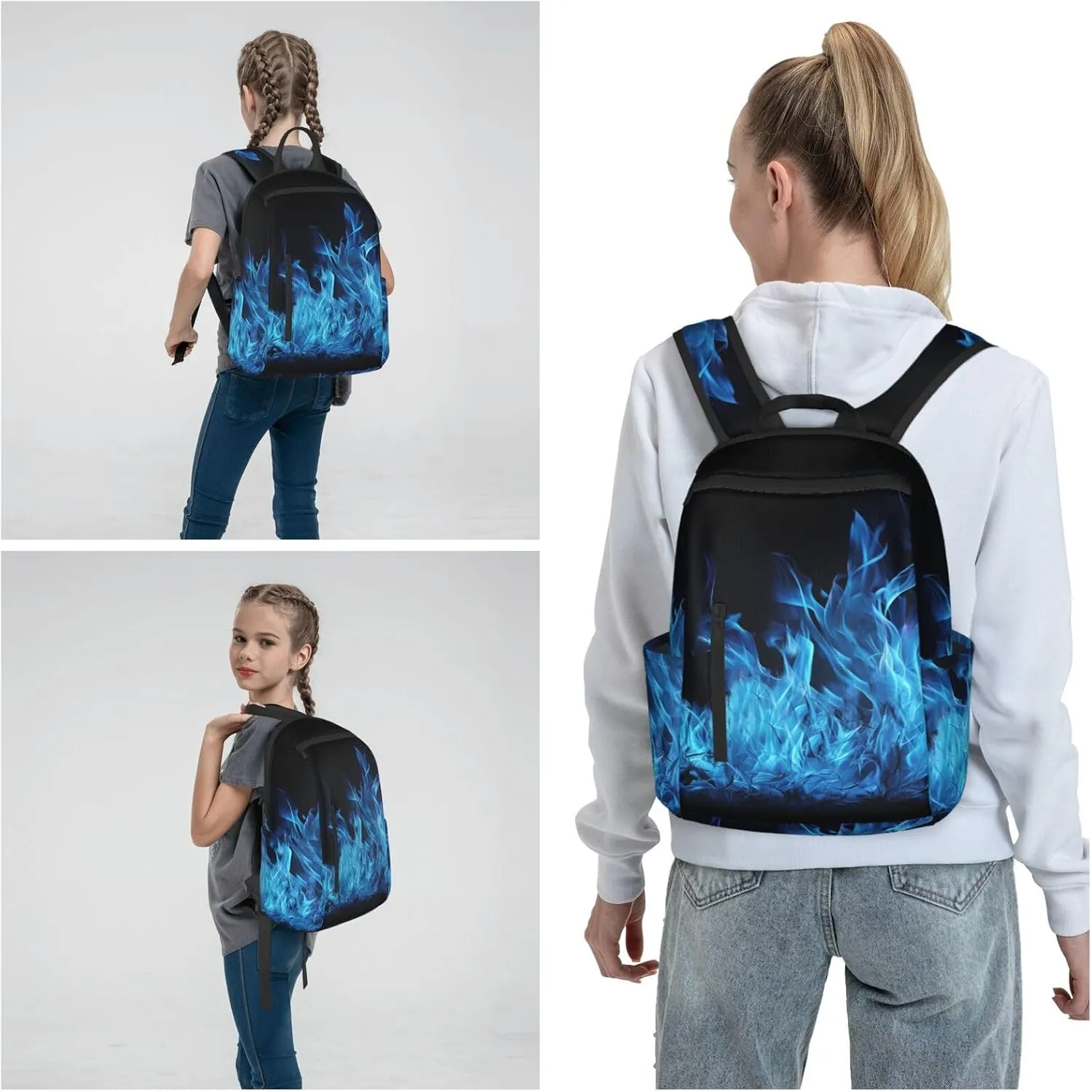 Backpack Blue Flame Travel Casual Laptop Backpack Adjustable Hiking Daypack for Men Women