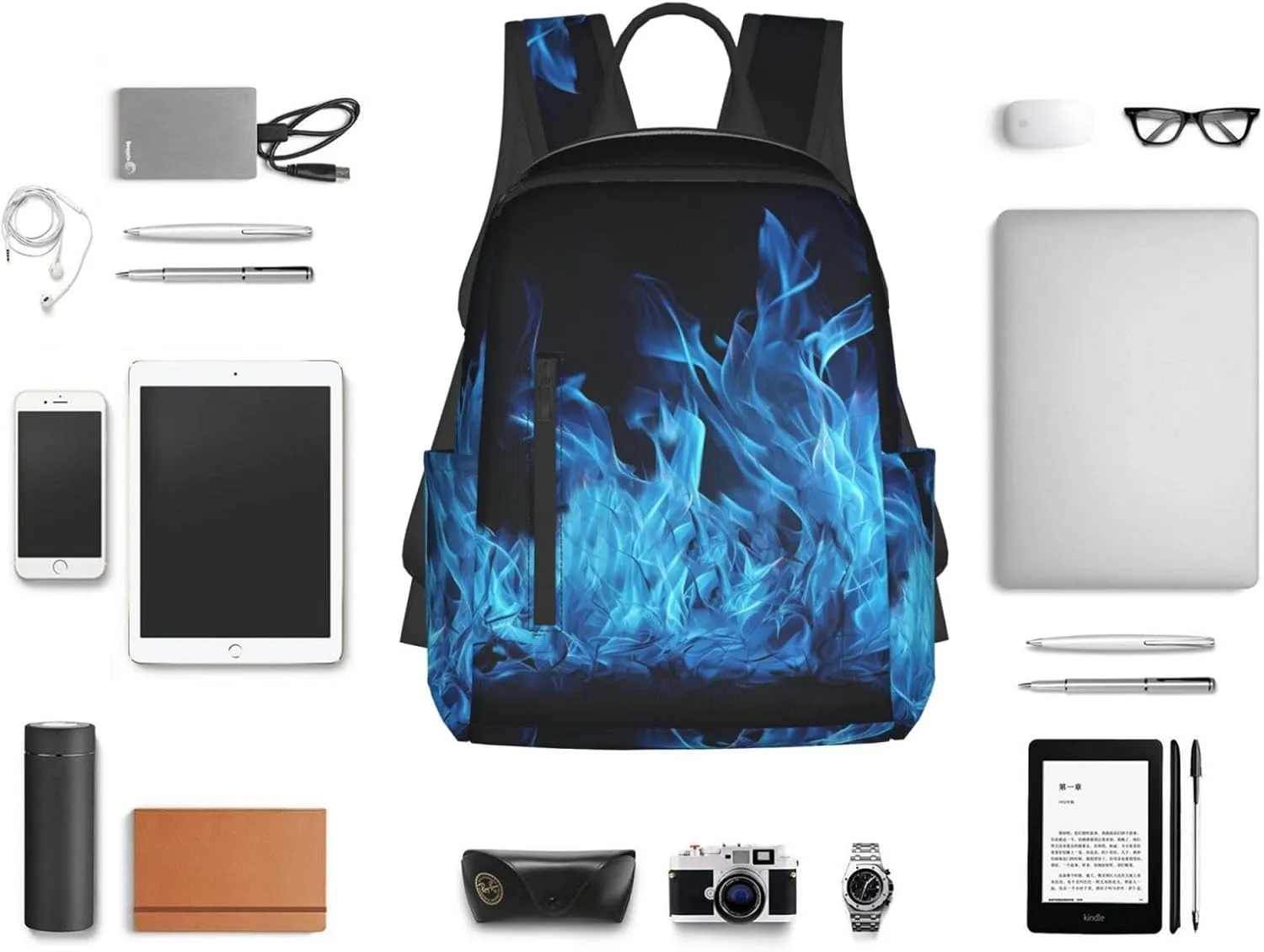 Backpack Blue Flame Travel Casual Laptop Backpack Adjustable Hiking Daypack for Men Women
