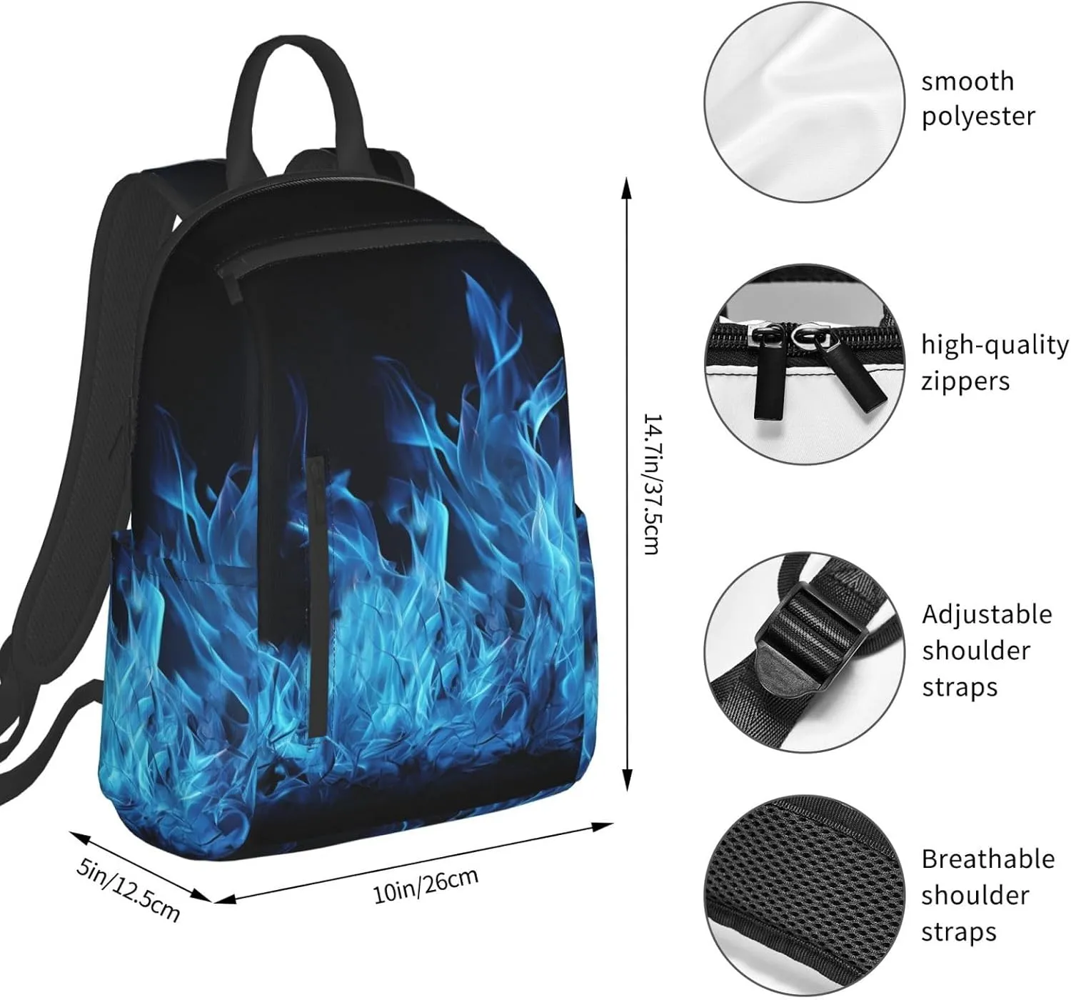 Backpack Blue Flame Travel Casual Laptop Backpack Adjustable Hiking Daypack for Men Women
