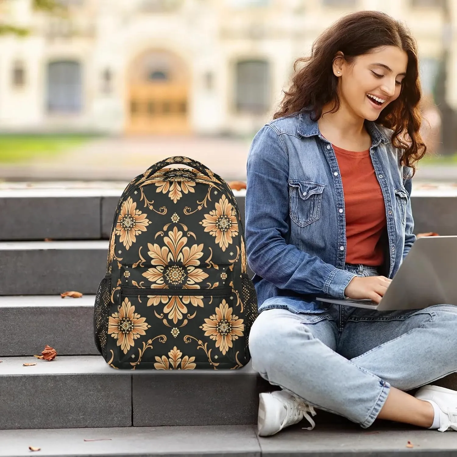 Backpack Bohemian Flowers Book Bags Laptop Backpacks Lightweight Multipurpose Daypack for Men Women Travel Hiking