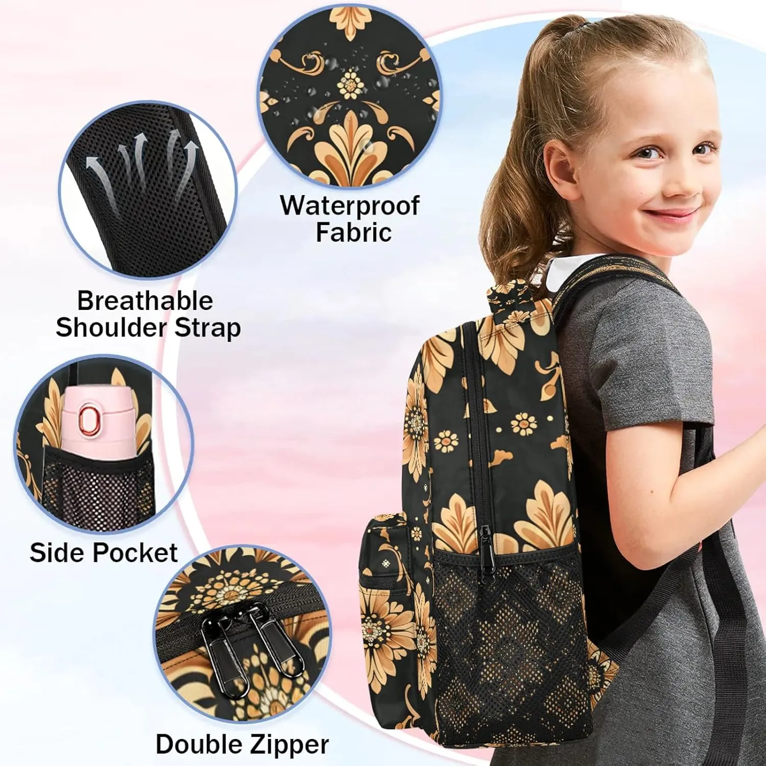 Backpack Bohemian Flowers Book Bags Laptop Backpacks Lightweight Multipurpose Daypack for Men Women Travel Hiking