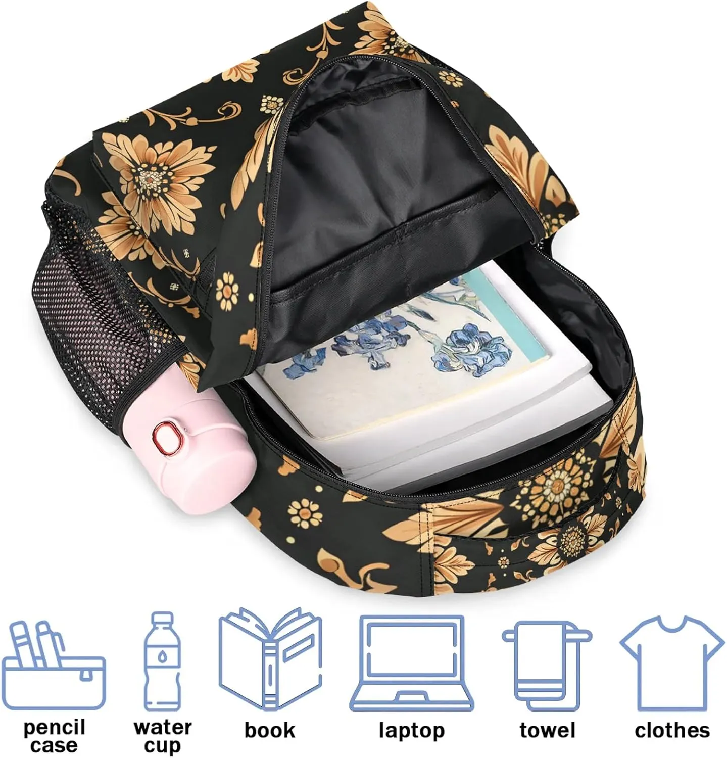 Backpack Bohemian Flowers Book Bags Laptop Backpacks Lightweight Multipurpose Daypack for Men Women Travel Hiking