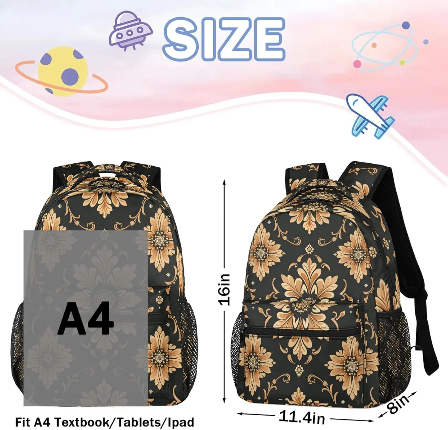 Backpack Bohemian Flowers Book Bags Laptop Backpacks Lightweight Multipurpose Daypack for Men Women Travel Hiking