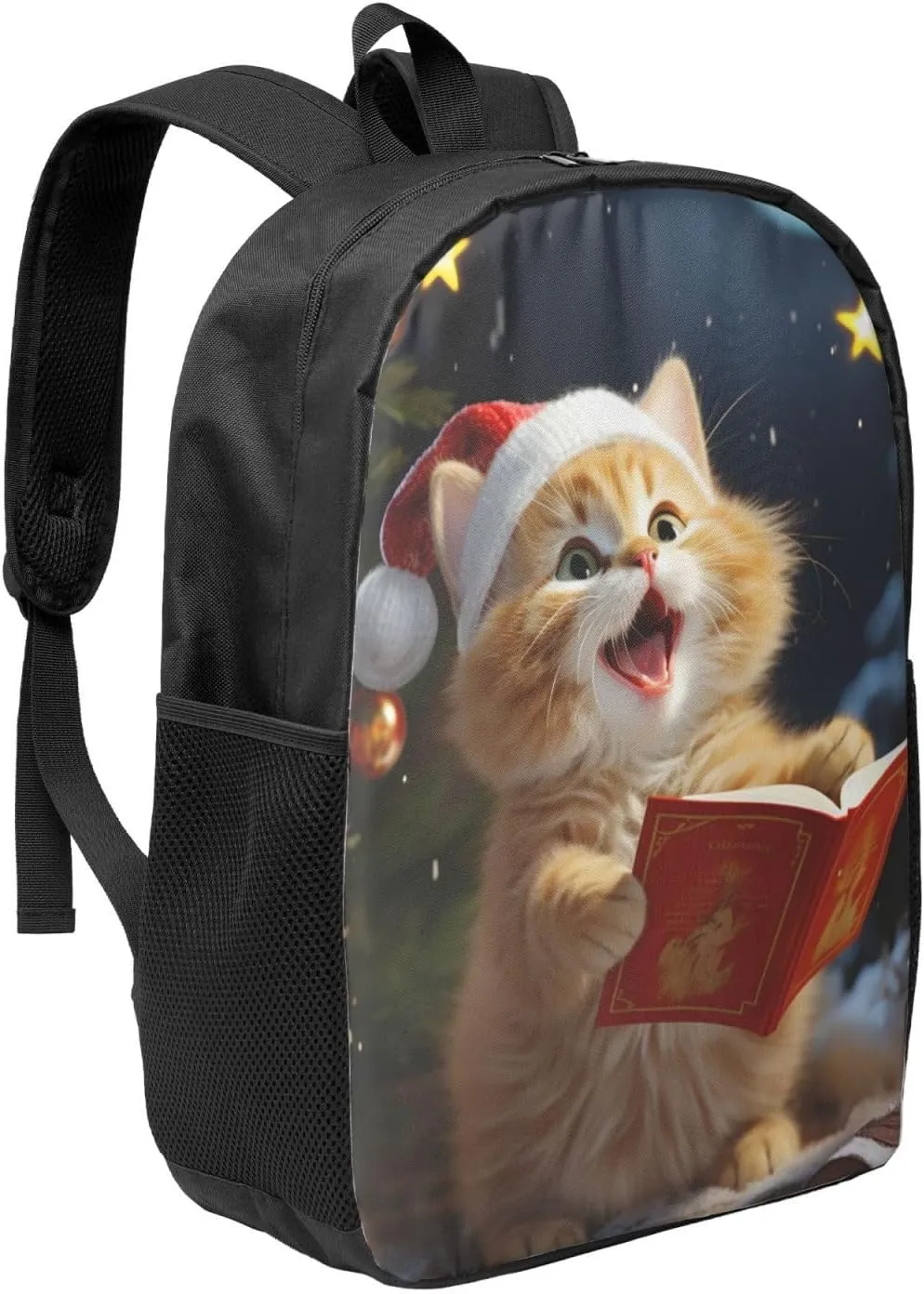 Backpack Cute Cat Sing Christmas Carols Travel Casual Laptop Backpack 17 inch Waterproof Hiking Daypack for Men Women