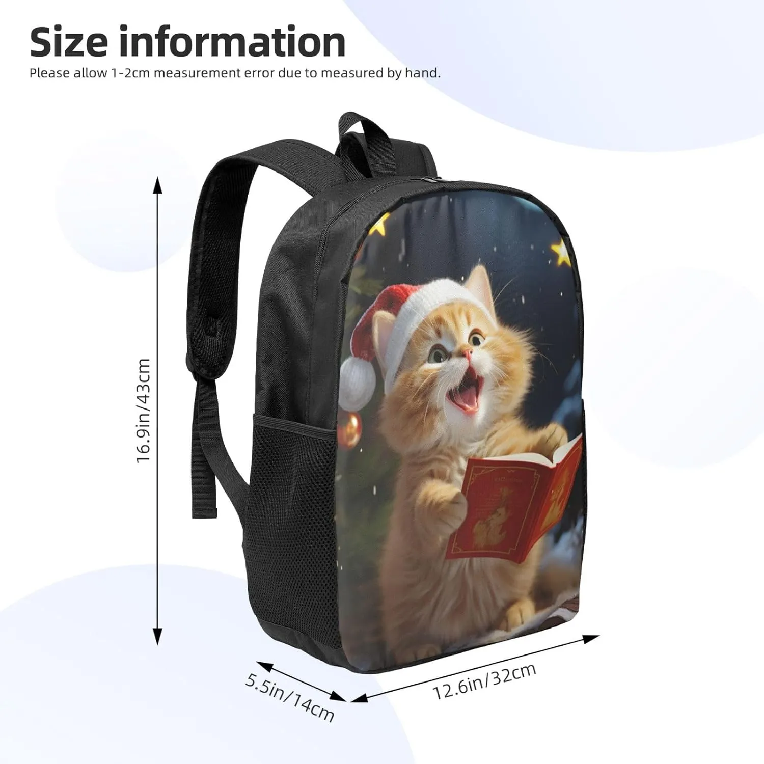 Backpack Cute Cat Sing Christmas Carols Travel Casual Laptop Backpack 17 inch Waterproof Hiking Daypack for Men Women