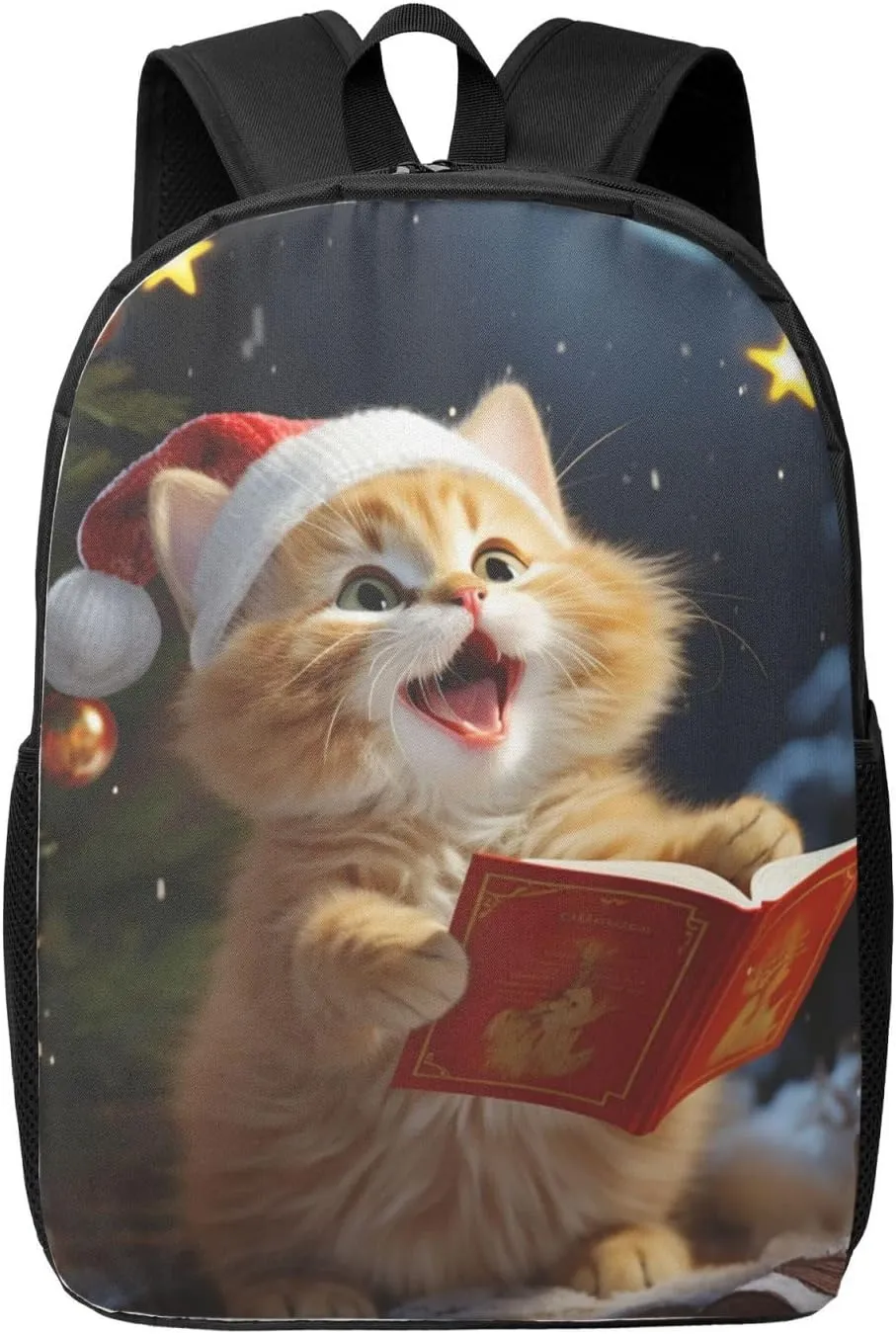 Backpack Cute Cat Sing Christmas Carols Travel Casual Laptop Backpack 17 inch Waterproof Hiking Daypack for Men Women