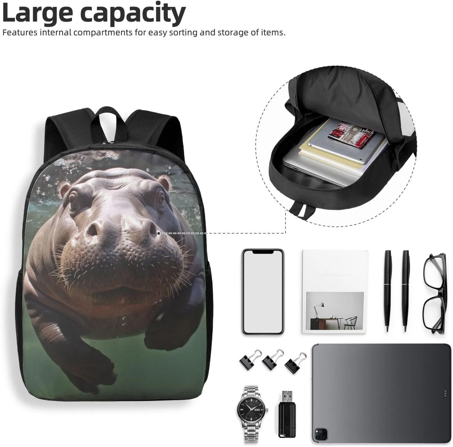 Backpack Diving Hippo Travel Casual Laptop Backpack 17 inch Waterproof Hiking Daypack for Men Women