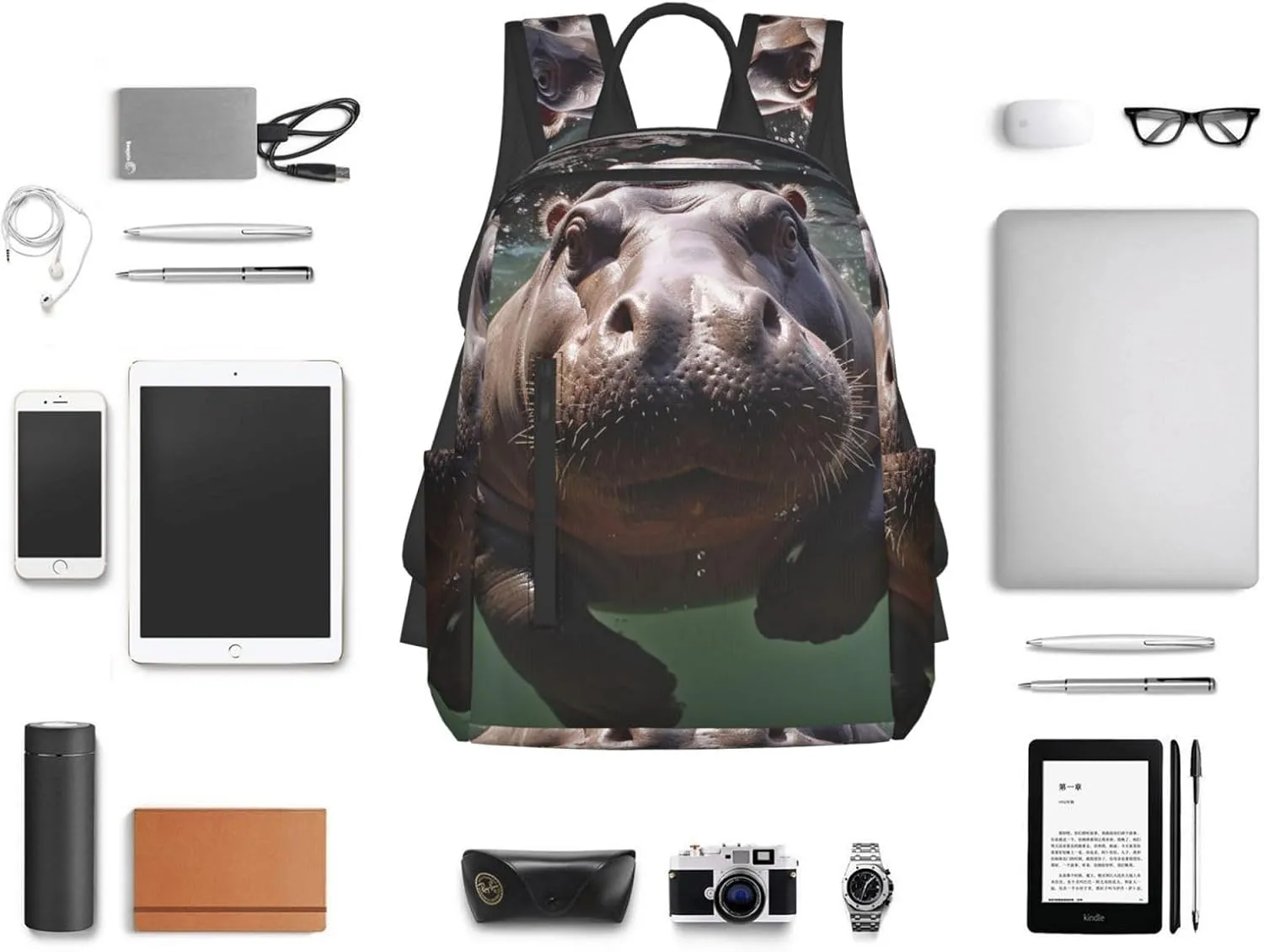 Backpack Diving Hippo Travel Casual Laptop Backpack Adjustable Hiking Daypack for Men Women