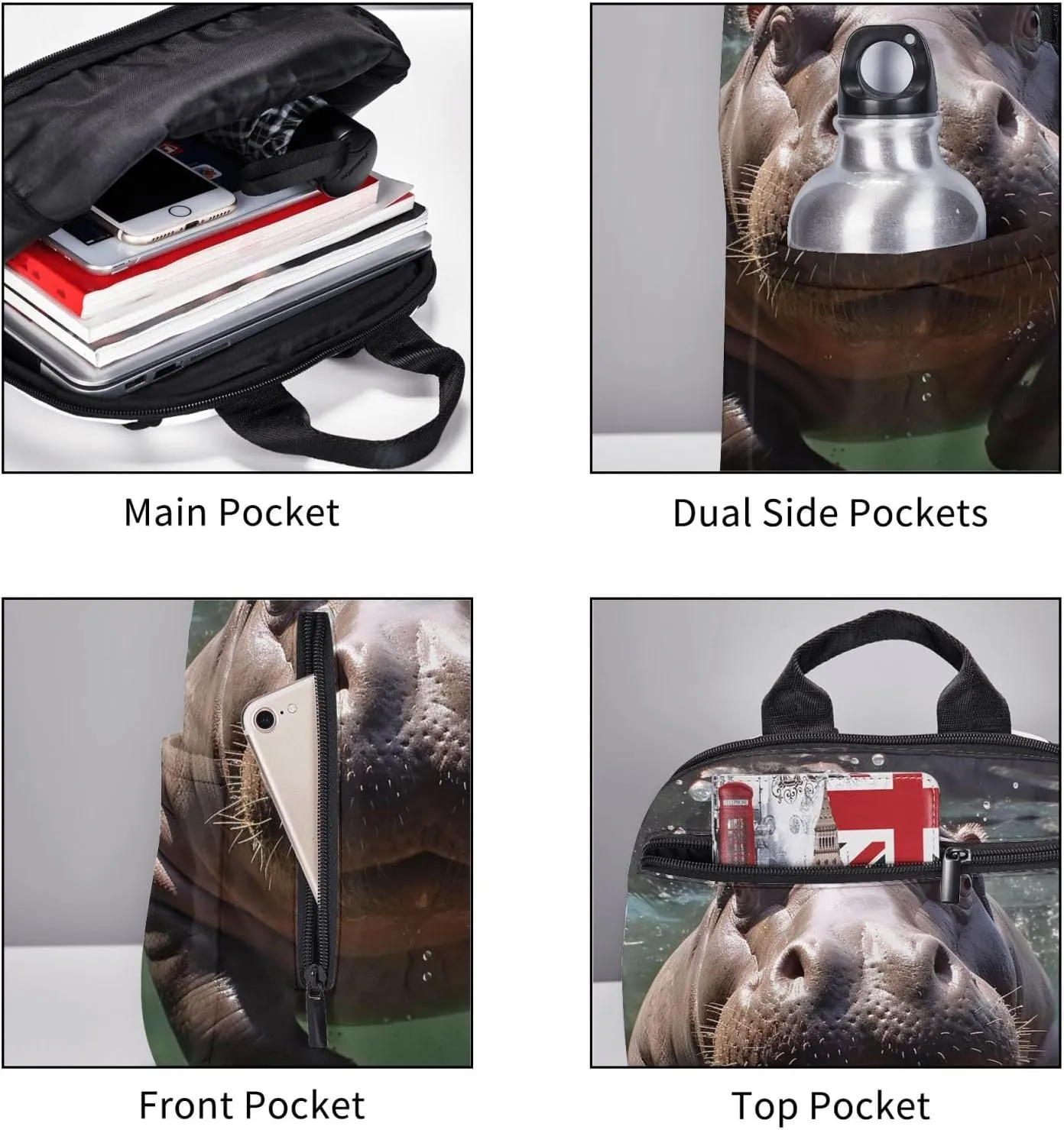 Backpack Diving Hippo Travel Casual Laptop Backpack Adjustable Hiking Daypack for Men Women