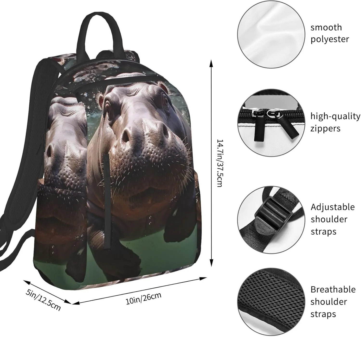 Backpack Diving Hippo Travel Casual Laptop Backpack Adjustable Hiking Daypack for Men Women