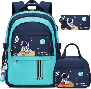 Backpack for Boys - Boy Schoolbag Kids Children Teens Girls Elementary Middle School Bags, Waterproof Lightweight Bookbag Backpacks Casual Daypack with Lunch Bag Set