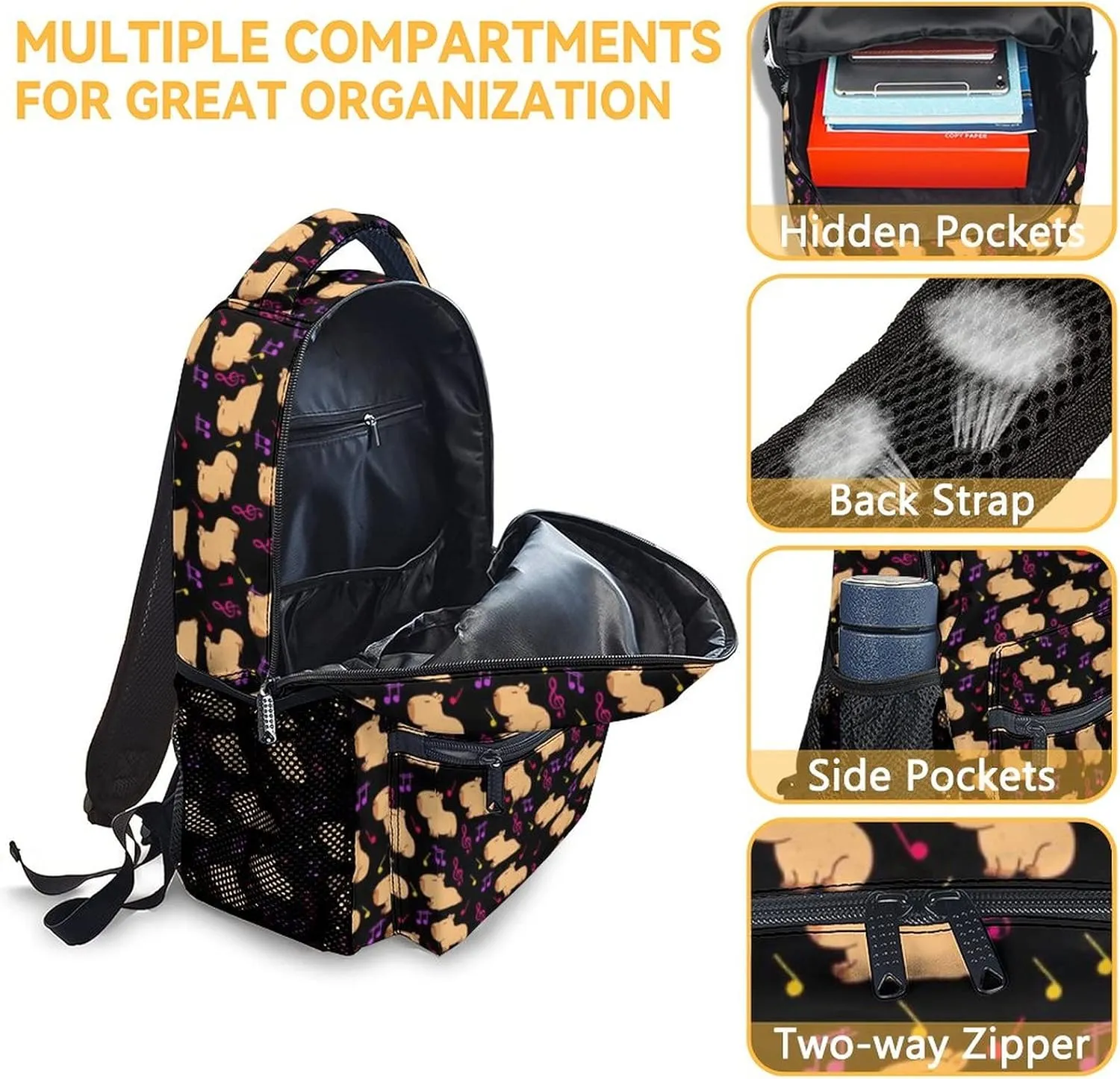 Backpack for Girls, 17 Inch Cute Backpacks for Kindergarten, Black Lightweight Bookbag for Middle School