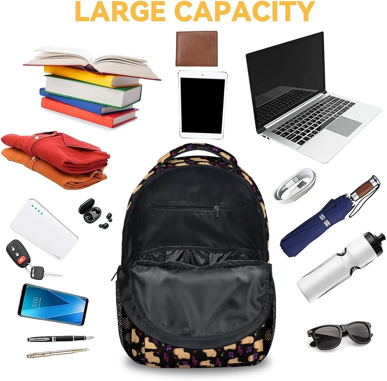 Backpack for Girls, 17 Inch Cute Backpacks for Kindergarten, Black Lightweight Bookbag for Middle School