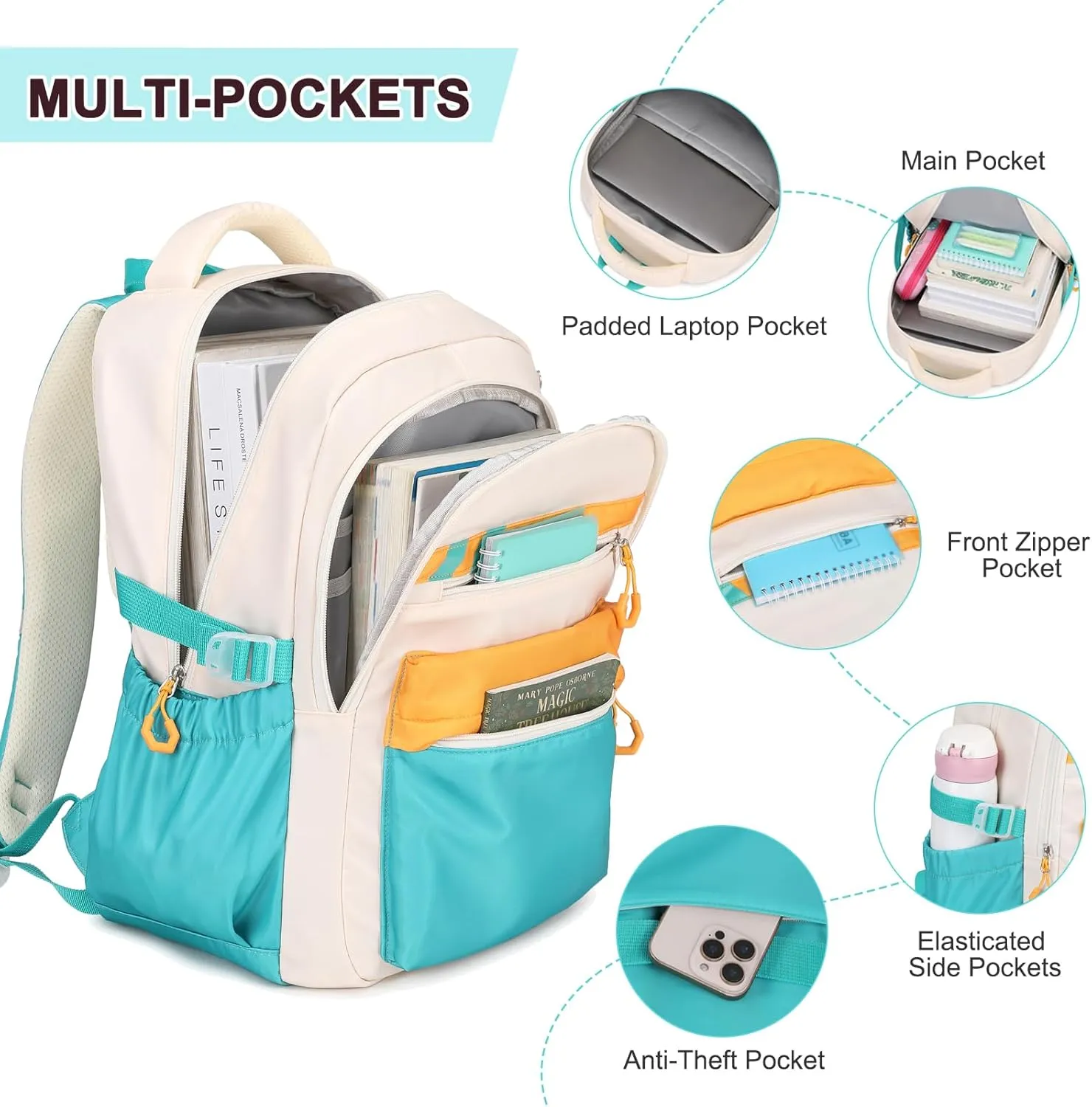 Backpack for Girls, 3Pcs Girls Backpacks with Lunch Bag Pencil Case, Kids School Backpack for Teen Girl Students Kindergarten Elementary Middle High School Bookbag Set