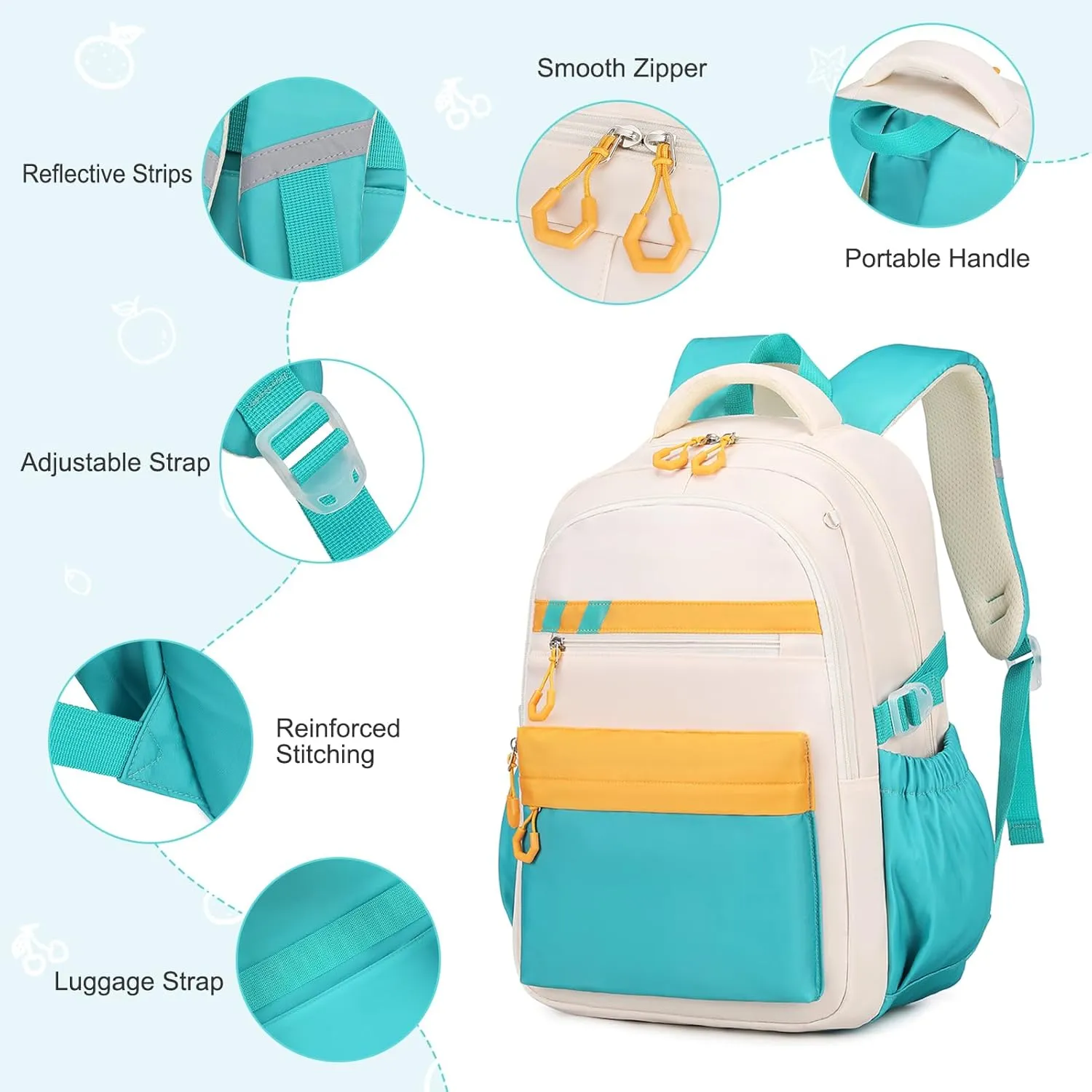 Backpack for Girls, 3Pcs Girls Backpacks with Lunch Bag Pencil Case, Kids School Backpack for Teen Girl Students Kindergarten Elementary Middle High School Bookbag Set