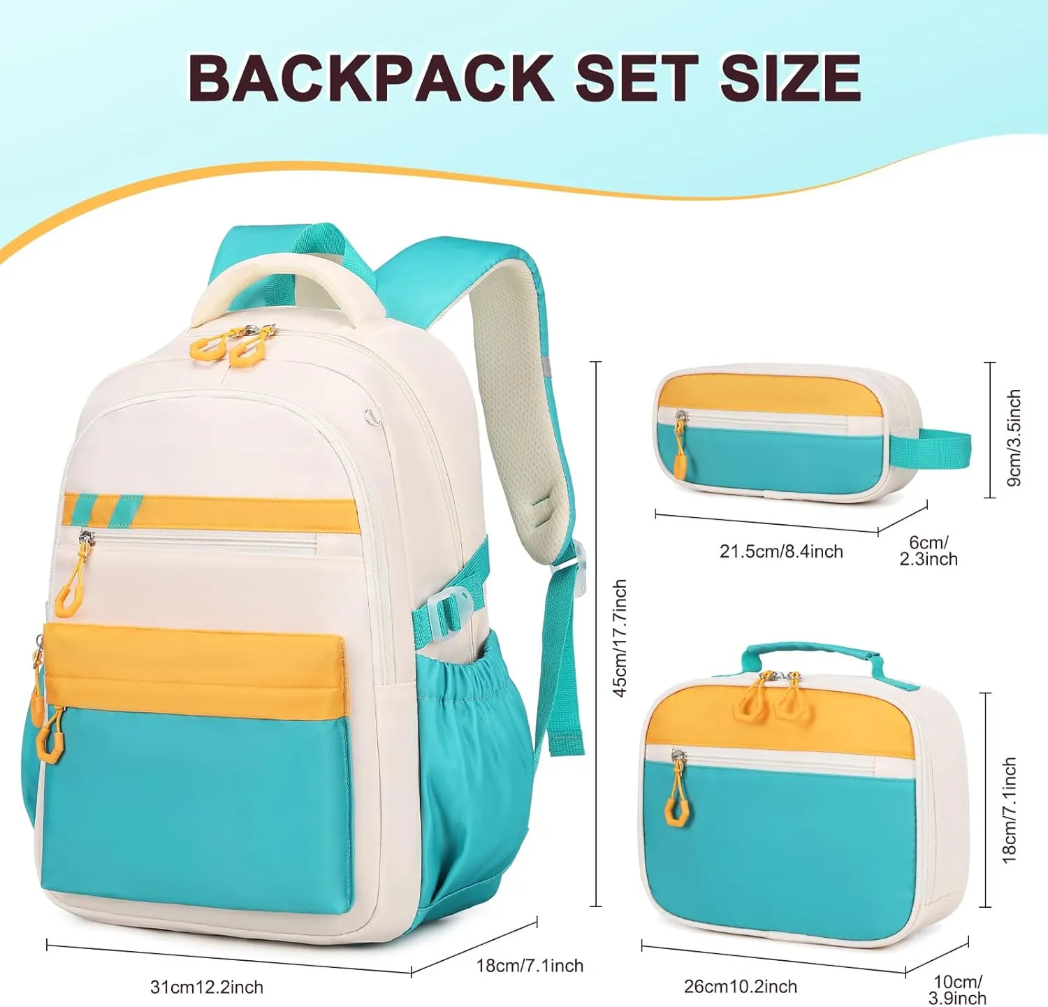 Backpack for Girls, 3Pcs Girls Backpacks with Lunch Bag Pencil Case, Kids School Backpack for Teen Girl Students Kindergarten Elementary Middle High School Bookbag Set