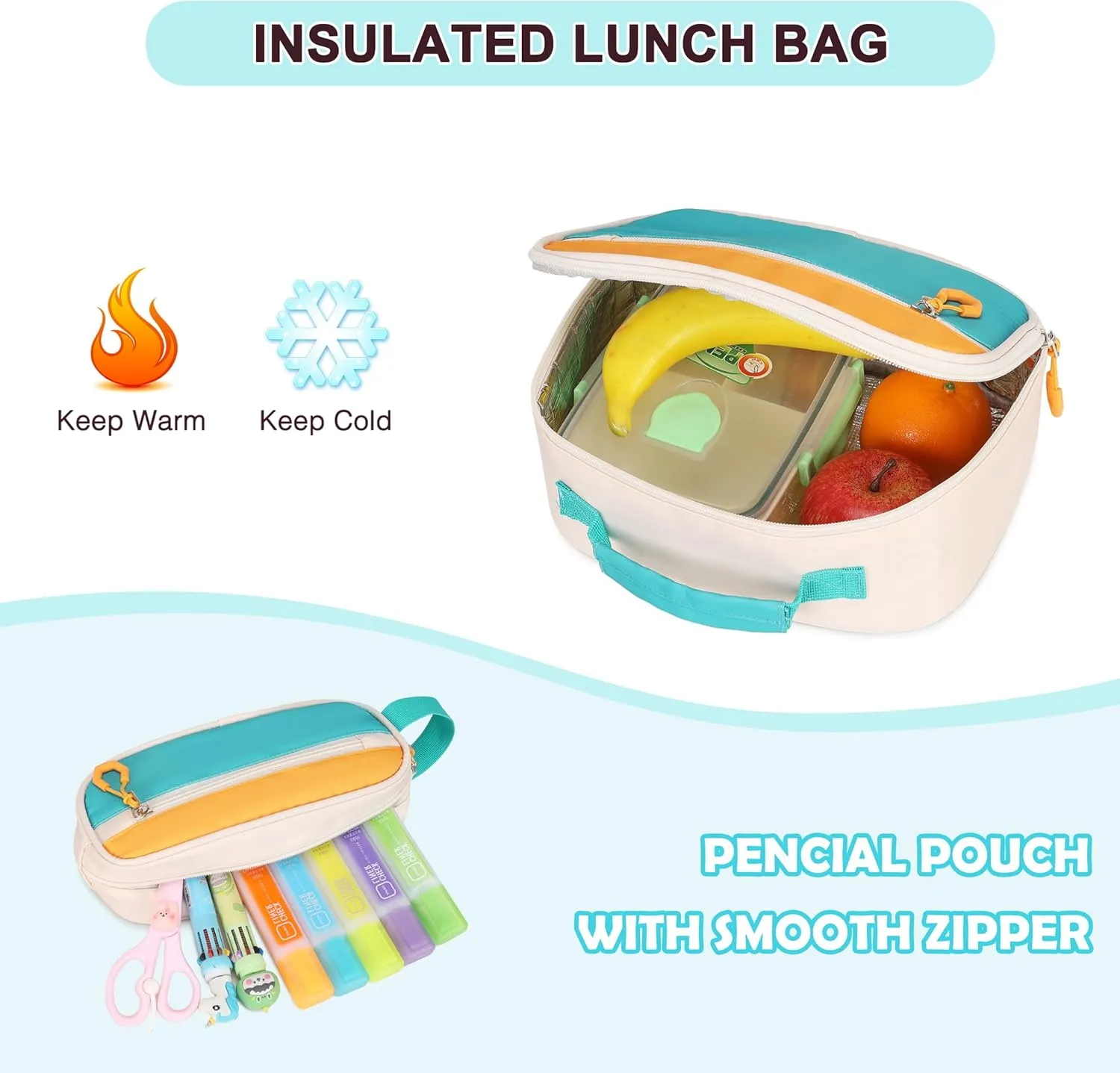 Backpack for Girls, 3Pcs Girls Backpacks with Lunch Bag Pencil Case, Kids School Backpack for Teen Girl Students Kindergarten Elementary Middle High School Bookbag Set