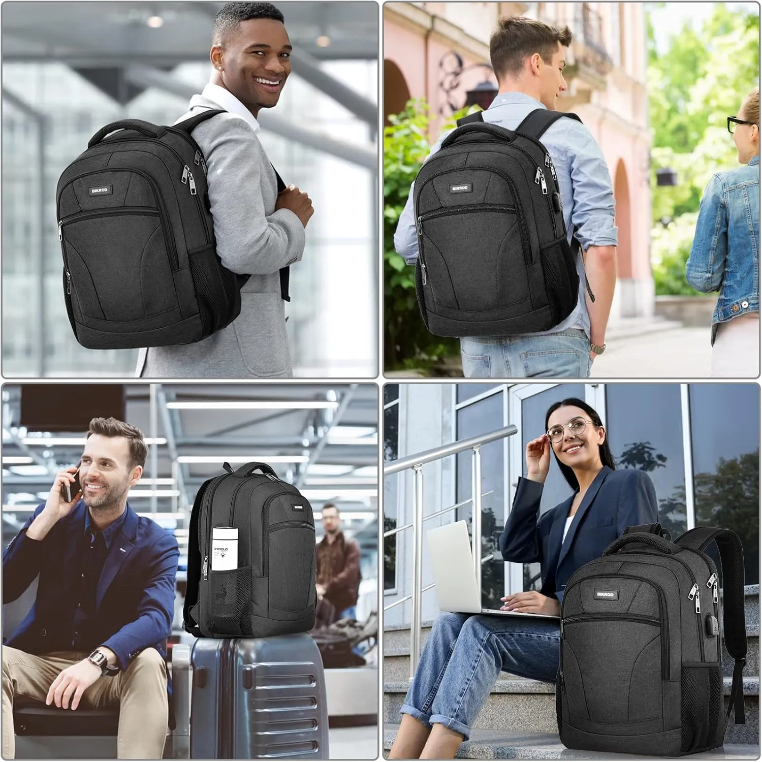 Backpack for Men and Women, Backpacks for School Teen Boys, Colleges Water Resistant Back Pack with USB Charging Port, Sturdy Computer Bag Gifts Fits 15.6 Inch Laptop, Black