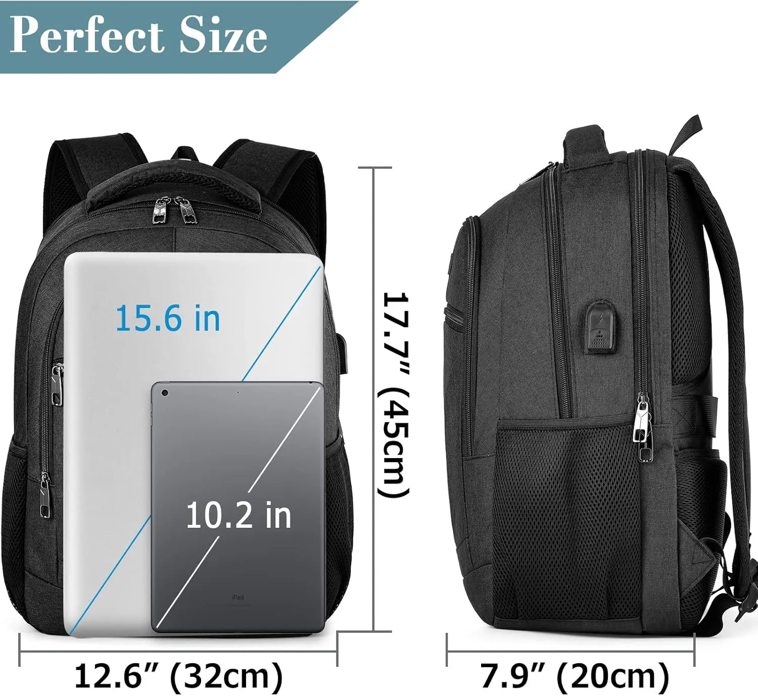 Backpack for Men and Women, Backpacks for School Teen Boys, Colleges Water Resistant Back Pack with USB Charging Port, Sturdy Computer Bag Gifts Fits 15.6 Inch Laptop, Black