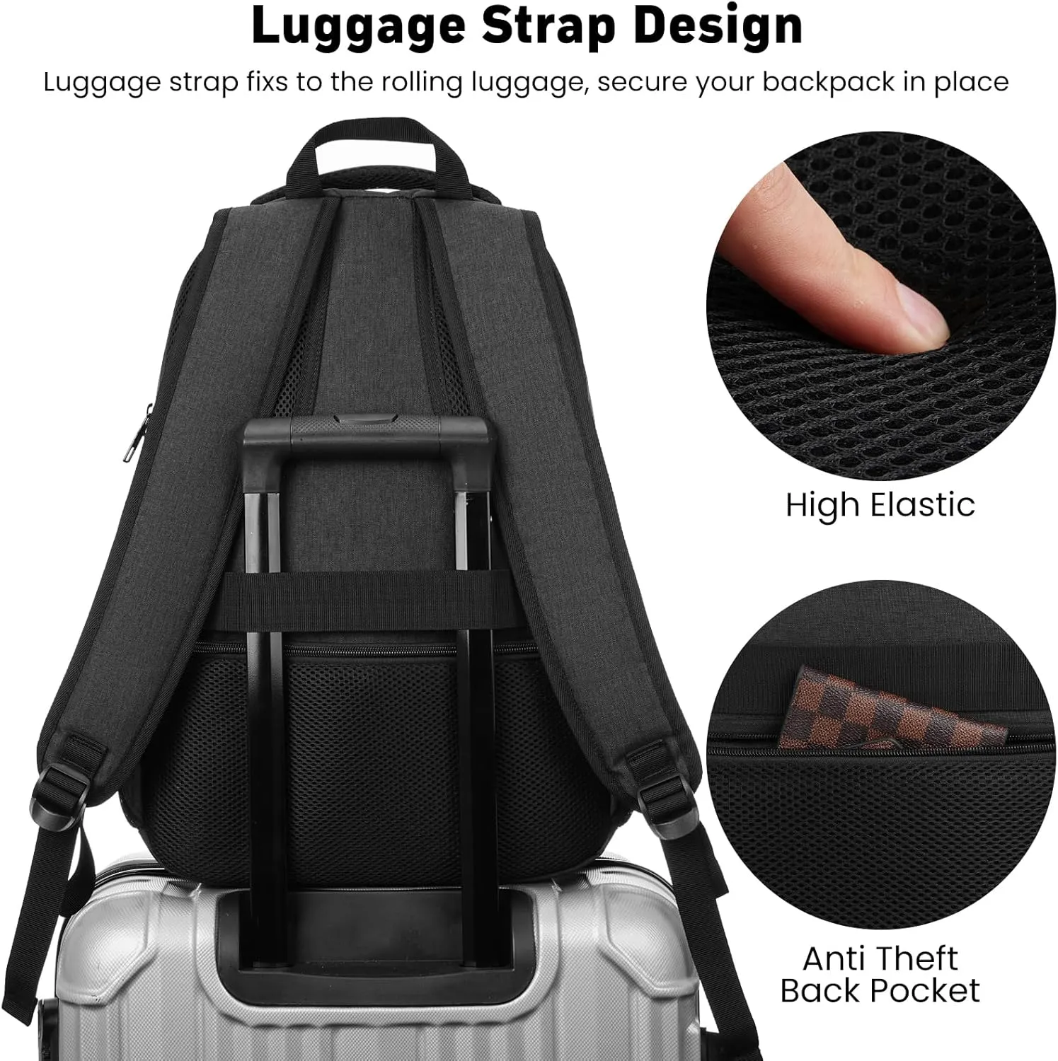 Backpack for Men and Women, School Backpacks for Teens Boys, 17.3 Inch Large College Bookbag Durable Computer Laptop Bag with USB Charger Port for Business Work Travel, Black