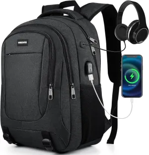 Backpack for Men and Women, School Backpacks for Teens Boys, 17.3 Inch Large College Bookbag Durable Computer Laptop Bag with USB Charger Port for Business Work Travel, Black