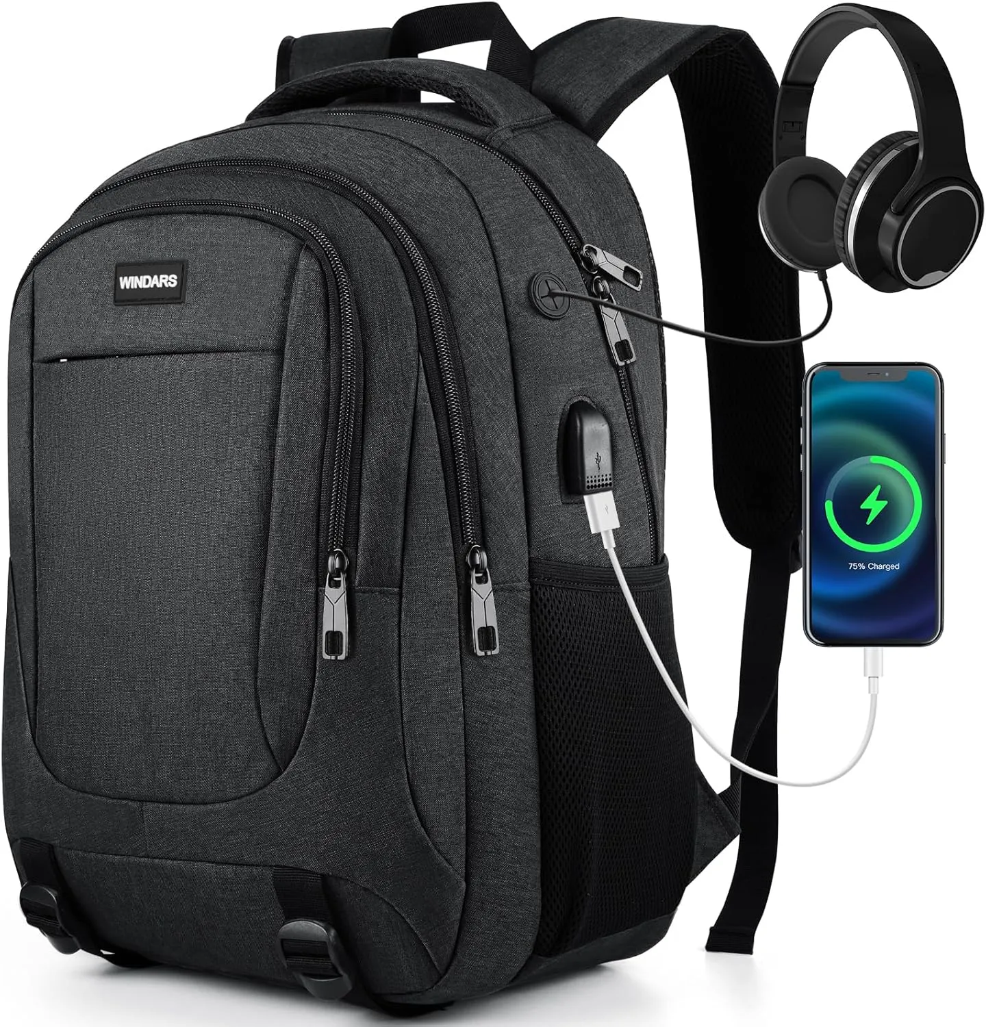Backpack for Men and Women, School Backpacks for Teens Boys, 17.3 Inch Large College Bookbag Durable Computer Laptop Bag with USB Charger Port for Business Work Travel, Black