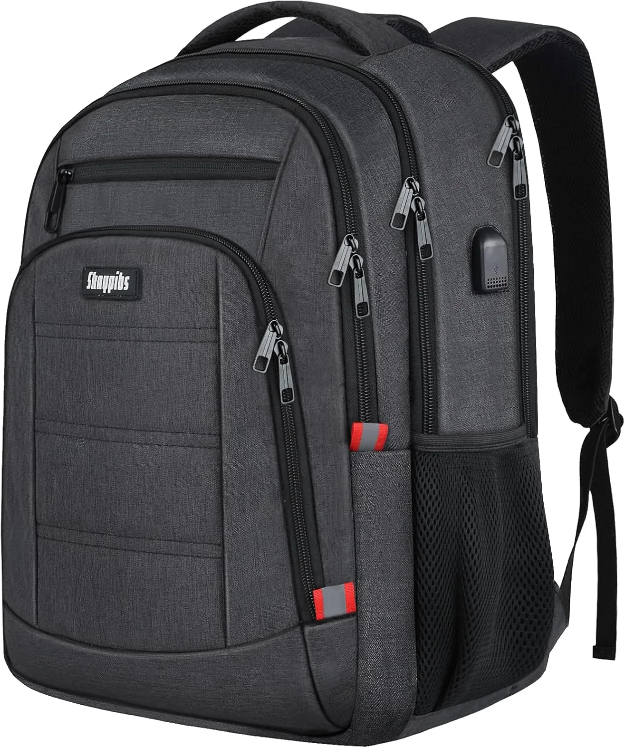 Backpack for Men Women, School Backpack, Large Quilted College Bookbag for Men, Water Resistant Travel Work Backpacks, Business Computer Back Pack with USB Charging Port, Fits 17" Laptop Black